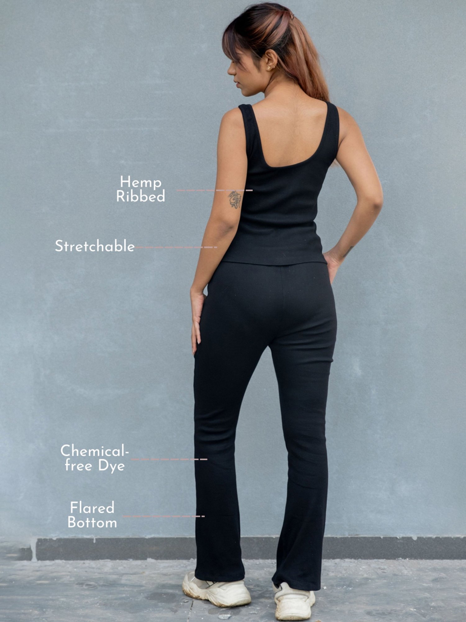 Anousshka Coal Black Ribbed Comfort Pants