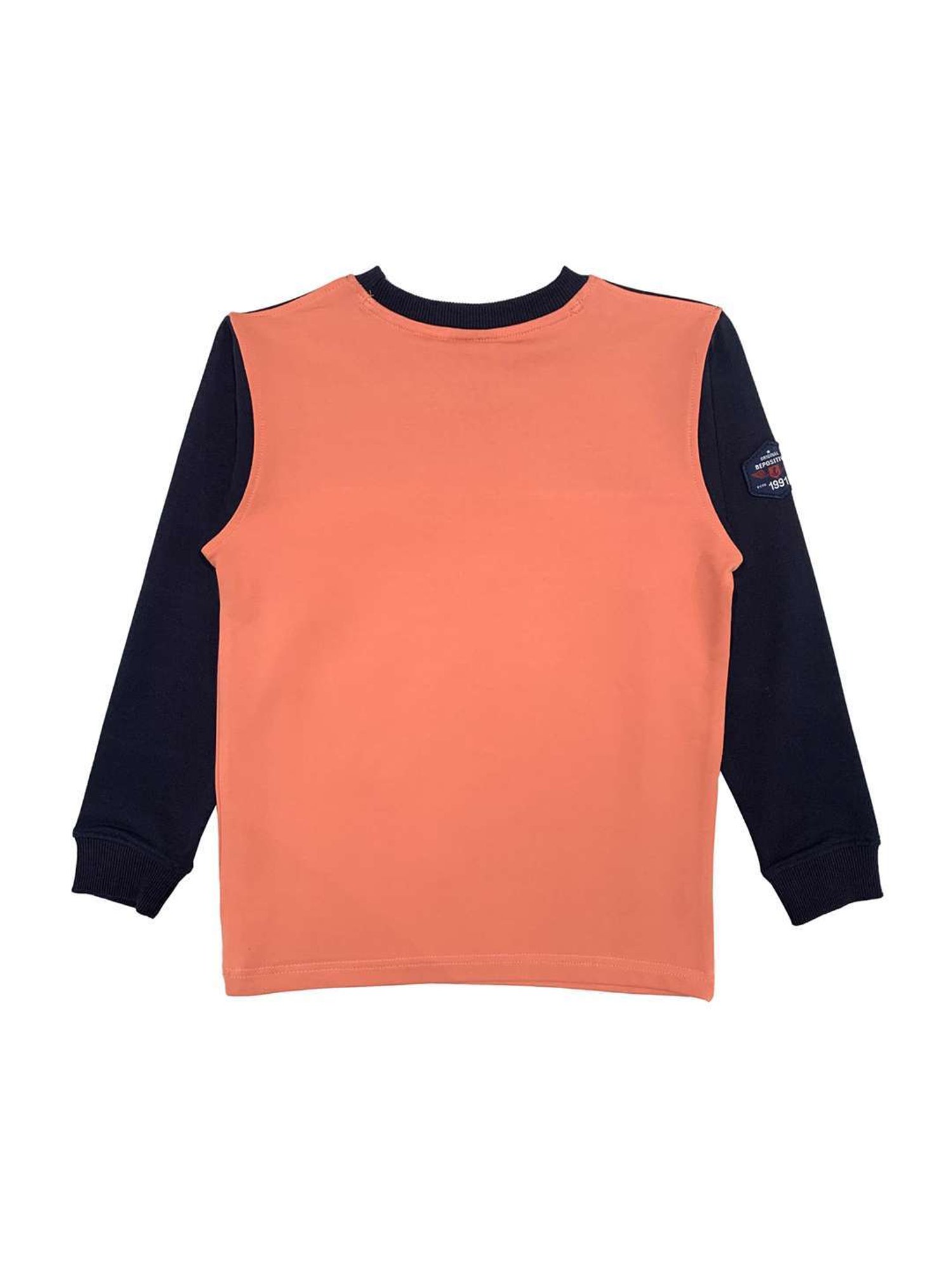 Cavio Boys Peach & Navy Printed Full Sleeves T-Shirt