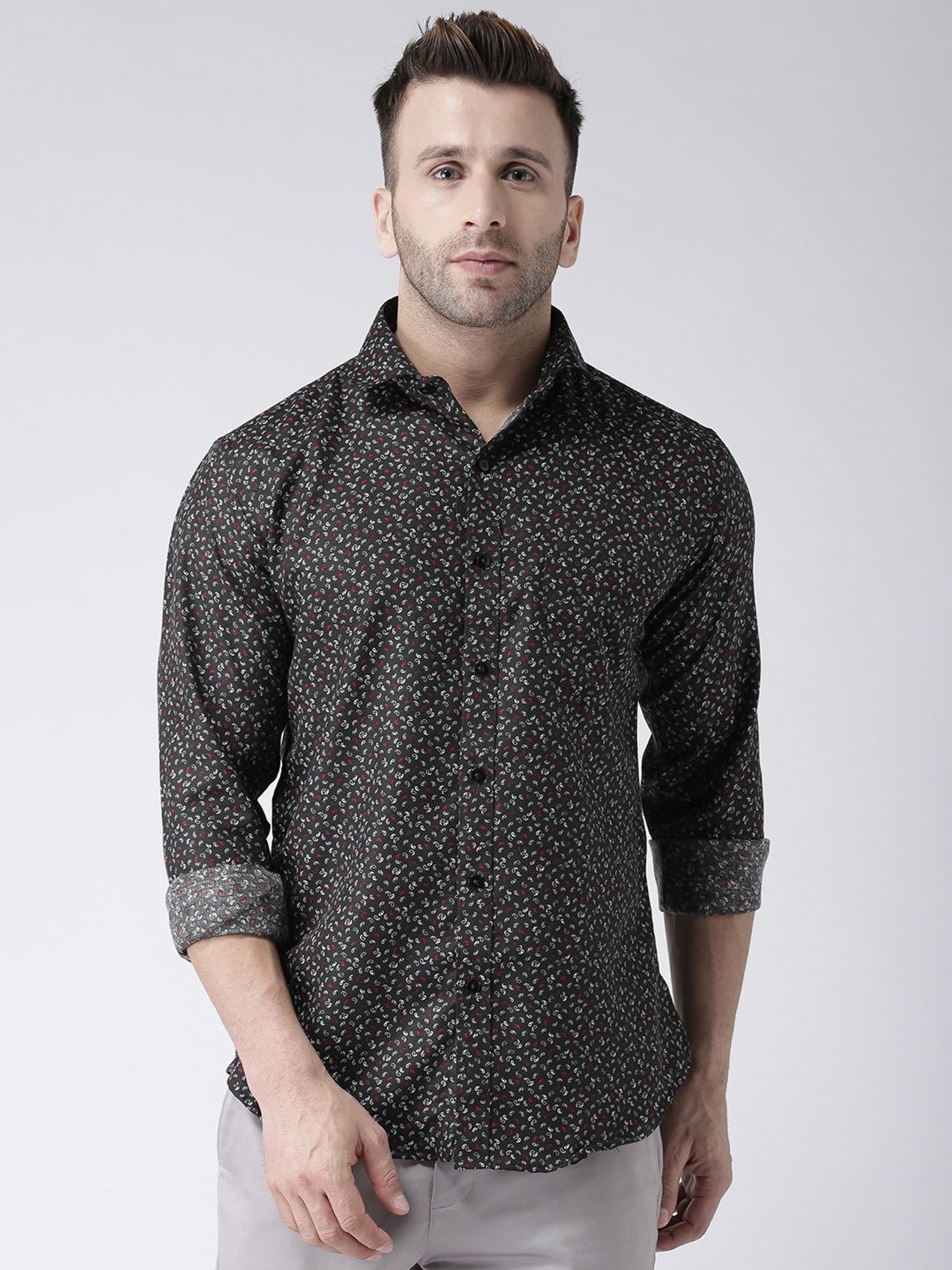 Hangup Plus Black Slim Fit Printed Shirt