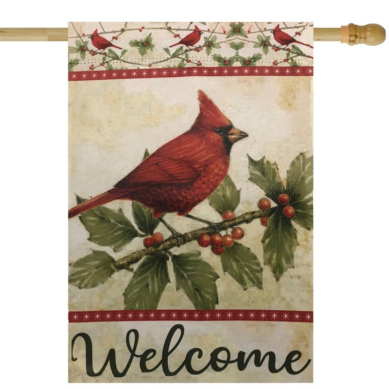 Northlight Red Cardinal with Holly Berries Welcome Outdoor Garden Flag 28" x 40"