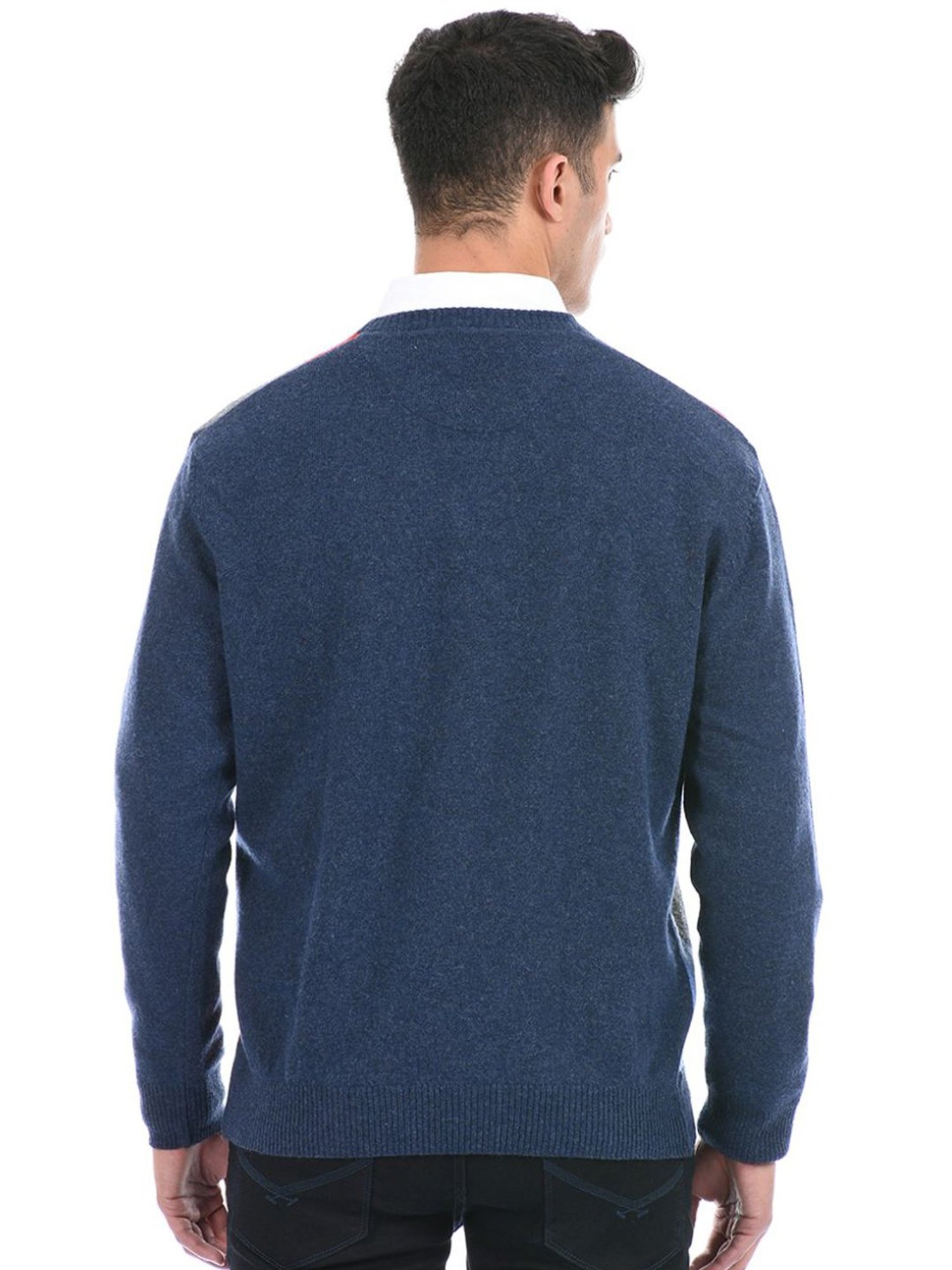 London Fog Blue Regular Fit Self Pattern Sweater