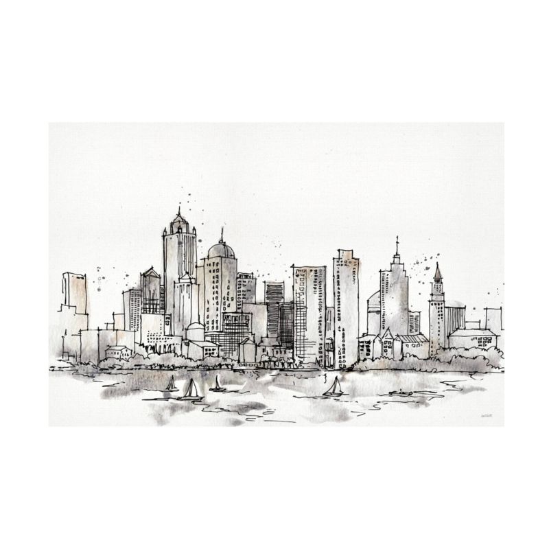 30" x 47" Anne Tavoletti 'Skyline Sketches III No words Flowers' Unframed Wall Canvas - Trademark Fine Art