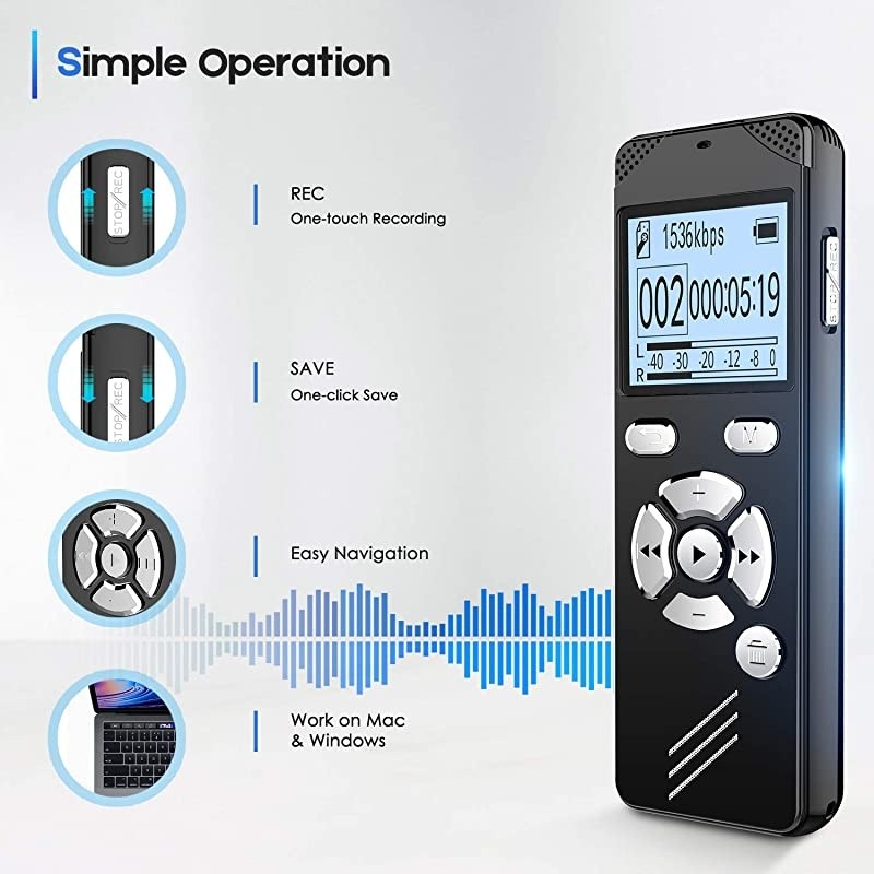 Voice Activated Recorder with Playback - Upgraded Small Digital Voice Recorder for Lectures Meetings USB Rechargeable, Password ()
