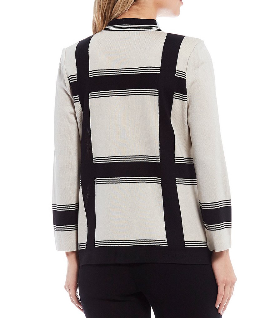 Misook Long Sleeve Funnel Neck Colorblock Plaid Jacket