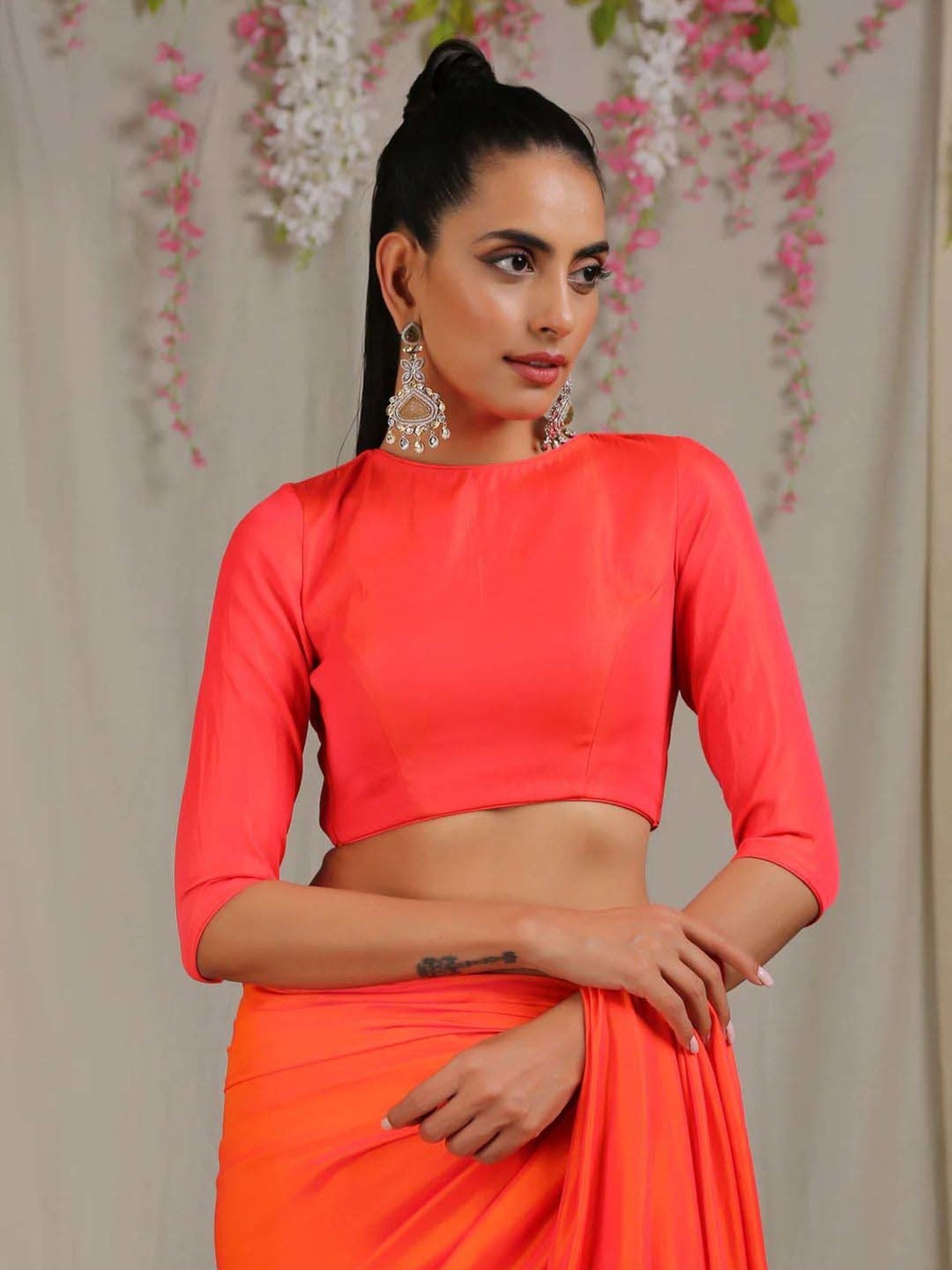 Swtantra Orange Plain Readymade Blouse
