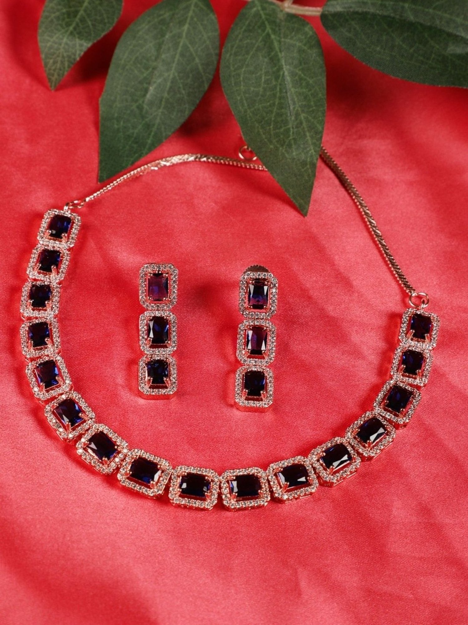 Aatmana Blue American Diamond Gold-Plated Necklace Set