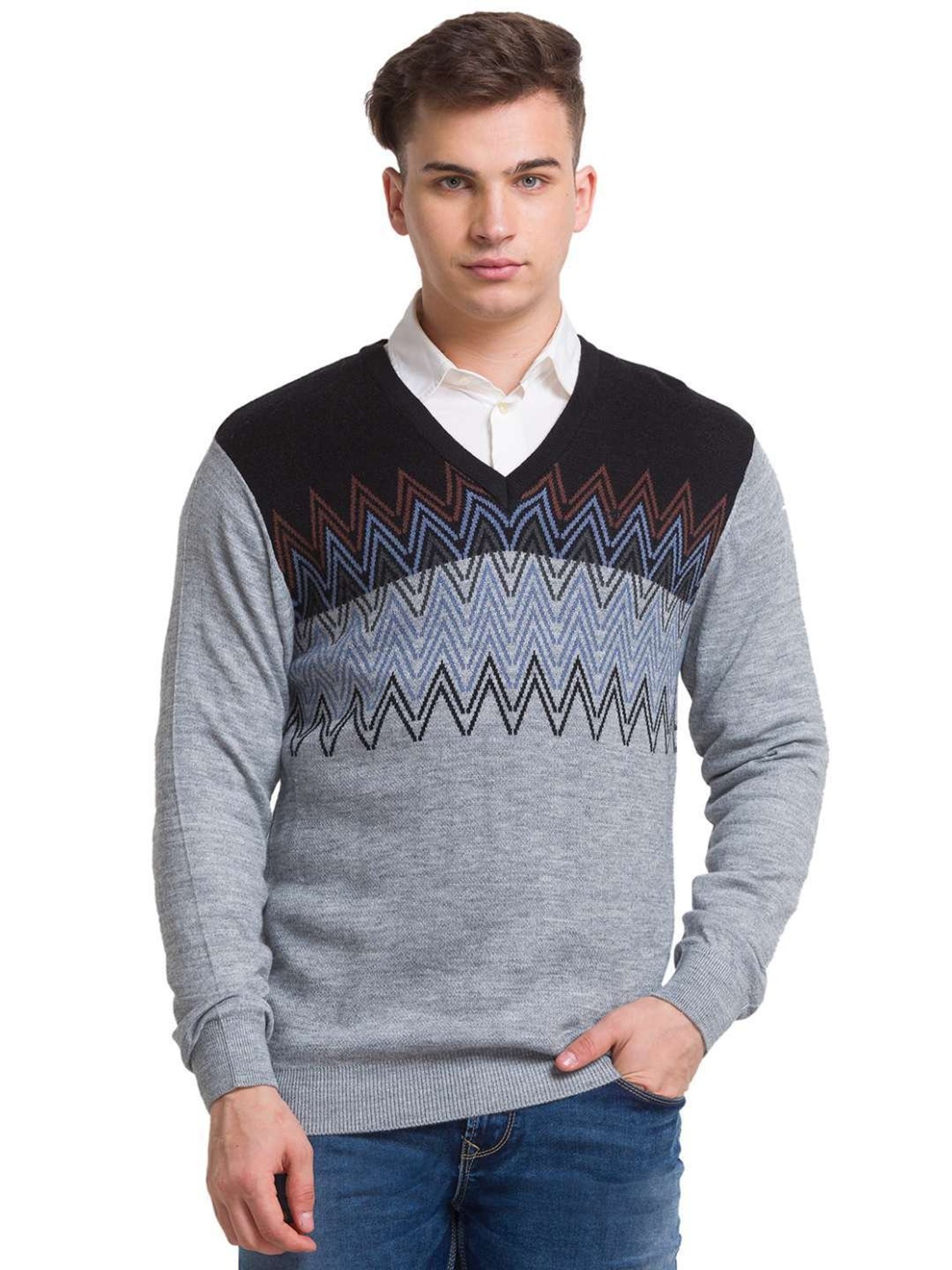 ColorPlus Grey Tailored Fit Self Pattern Sweater