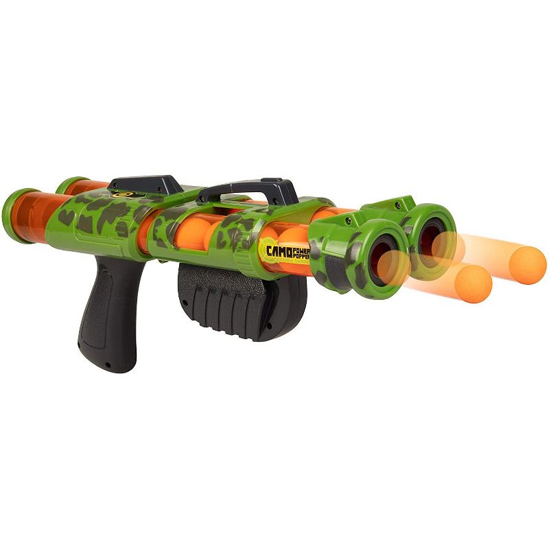 Hog Wild Camo Power Popper Double Barrel Toy, Shoots Foam Balls!