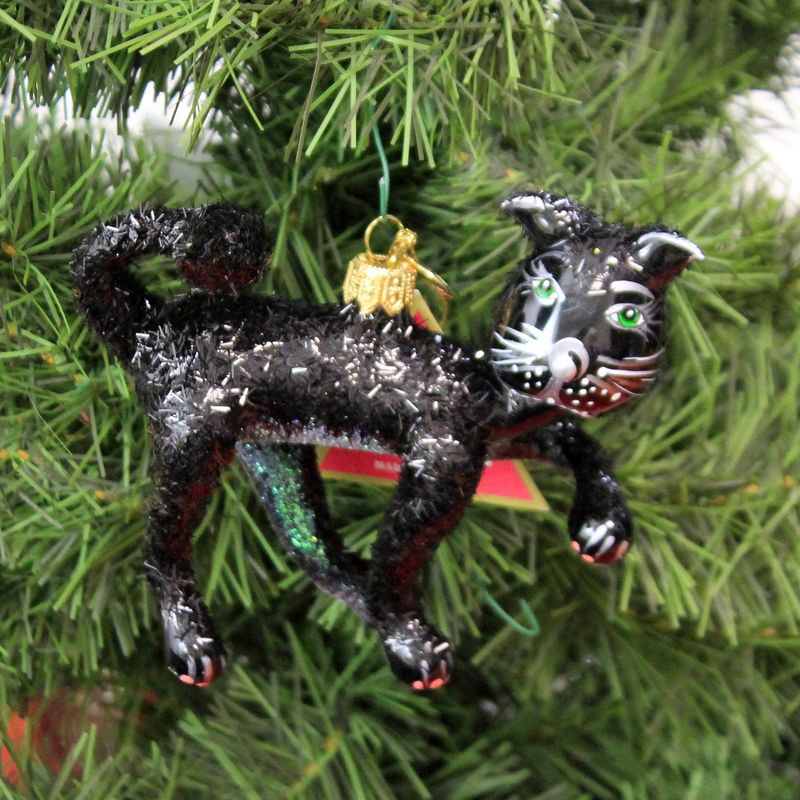 Morawski 4.25" Black Glittered Cat Ornament Halloween Feline  -  Tree Ornaments