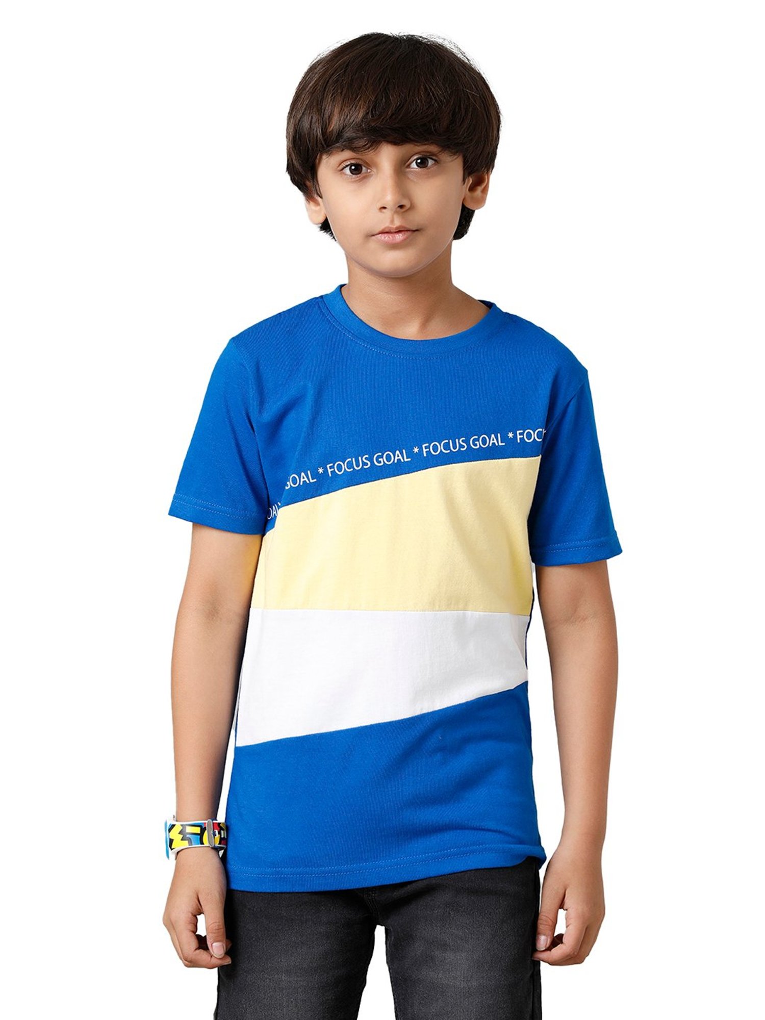 Under Fourteen Only Kids Blue Color Block T-Shirt
