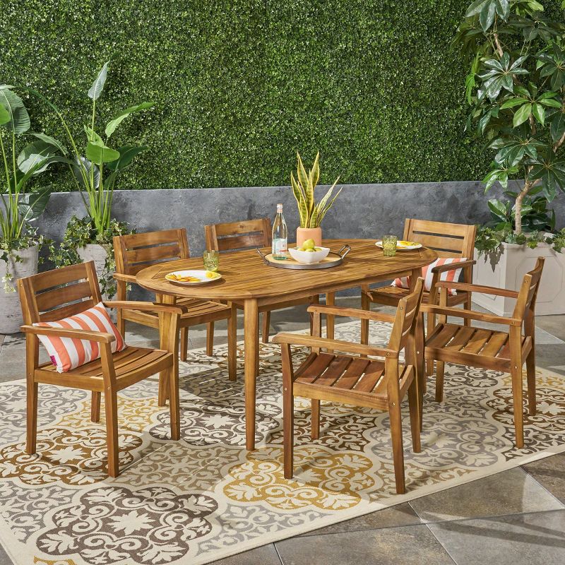 Midvale 7pc Acacia Wood Dining Set - Teak - Christopher Knight Home
