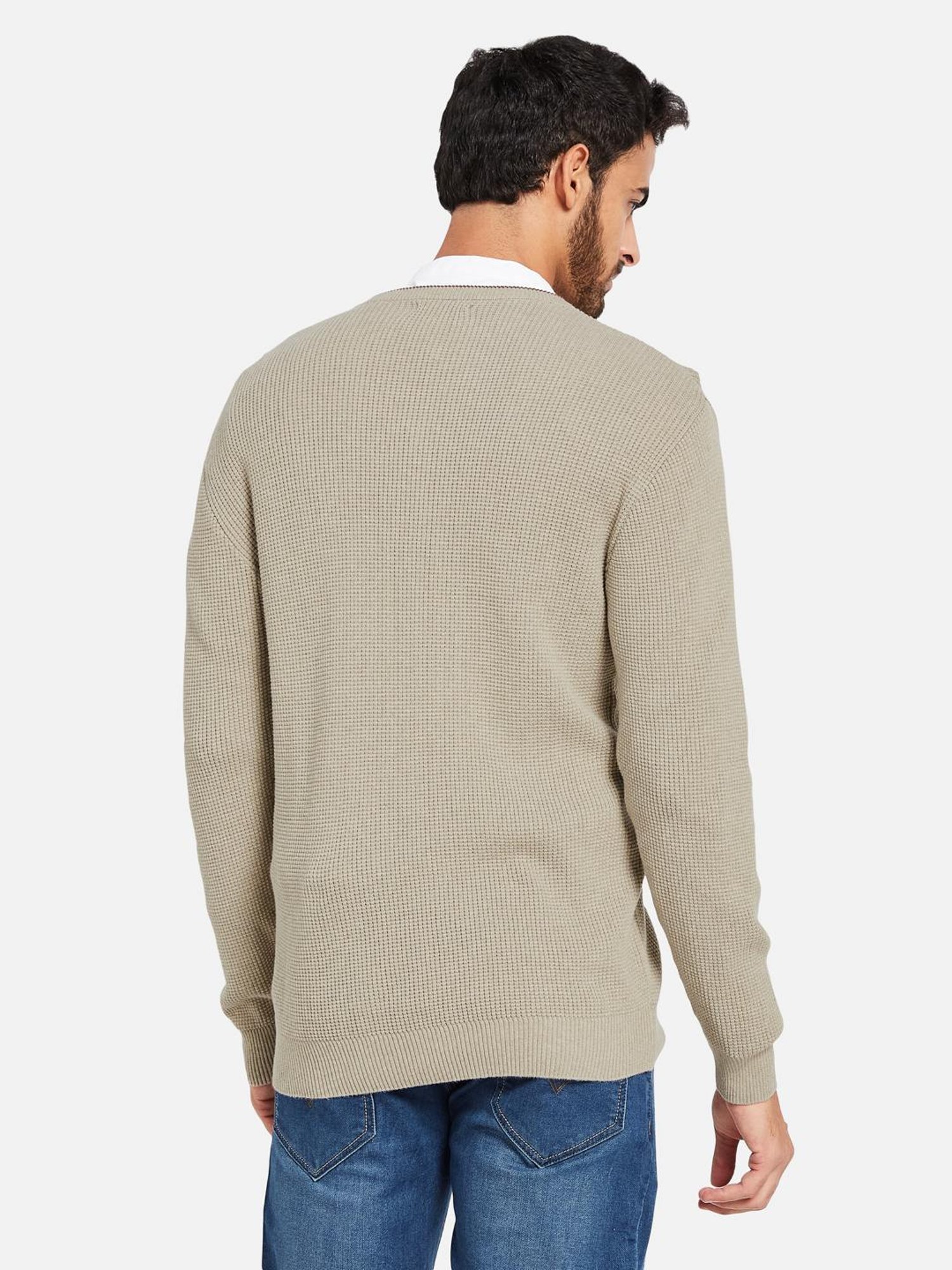 METTLE Khaki Cotton Regular Fit Sweater