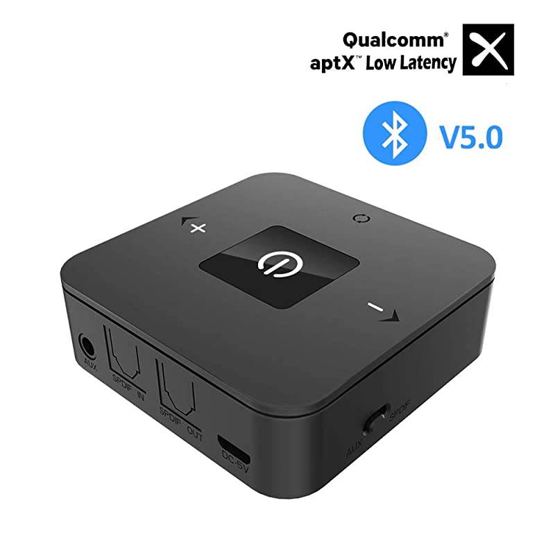Bluetooth V50 Transmitter Receiver Wireless AptX Low Latency Audio Adapter for TV Home Theatre PC Laptop Support Volume Control Optical TOSLINK 35mm AUX RCA Jack 25 Hours Playtime
