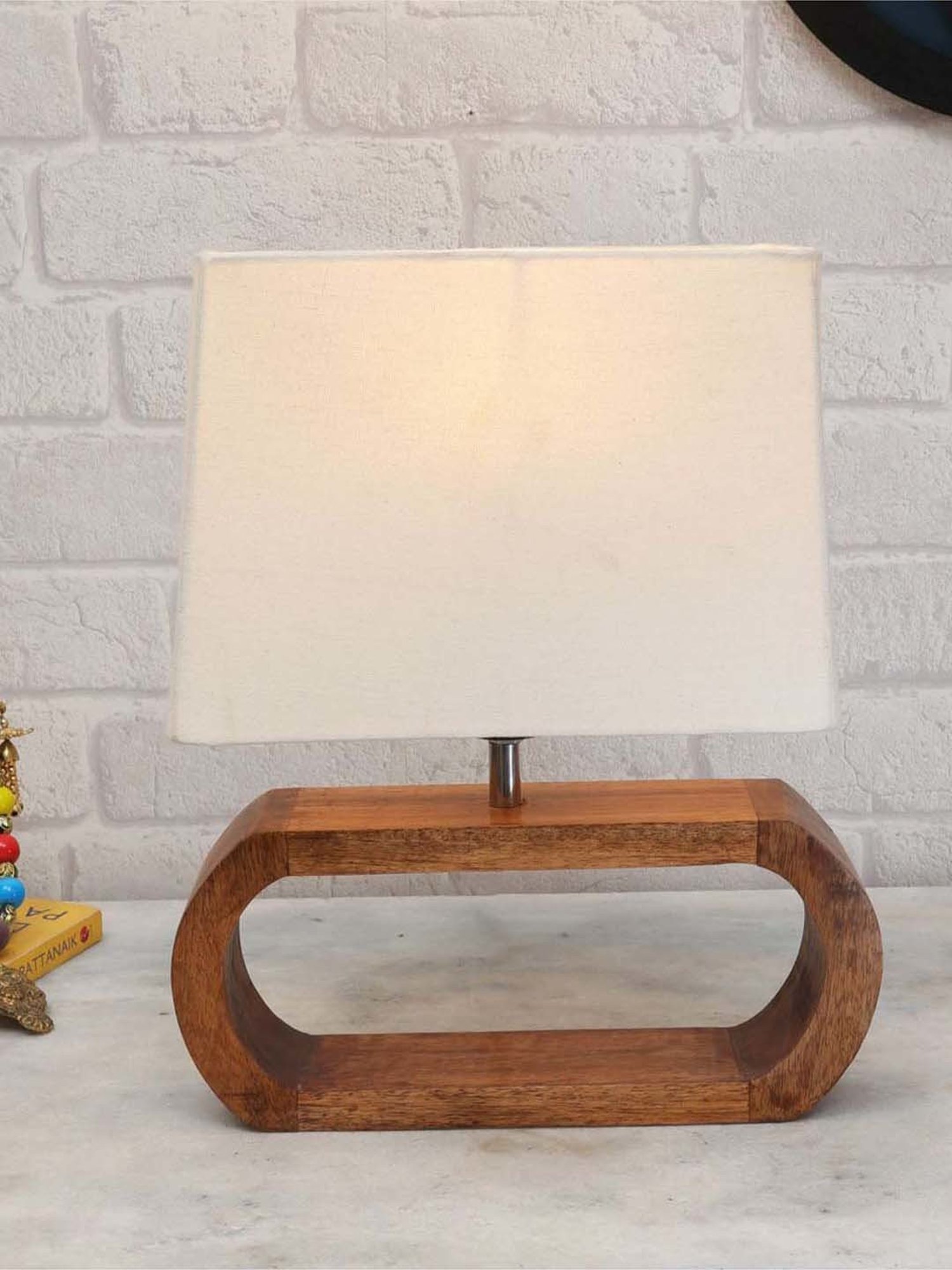 Homesake White & Brown Wood Bedside Desk Nightstand Table Lamp