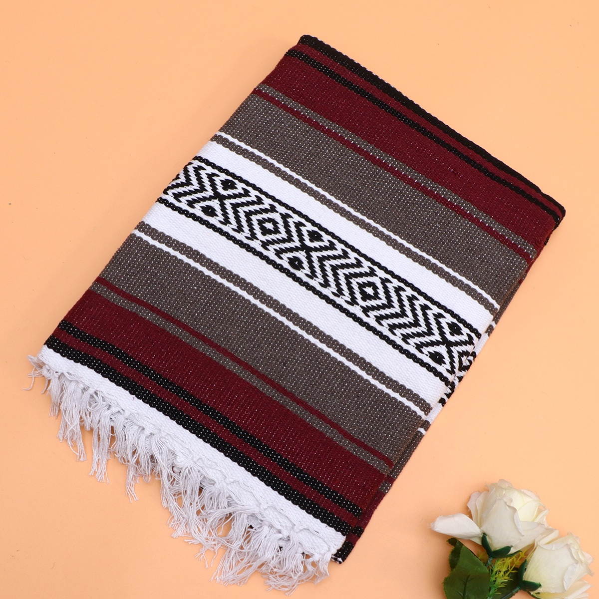 Blended Mexican Blanket Yoga Mat Cape Woven Blanket for Bedroom Sofa Car (Blue, 130x180cm)