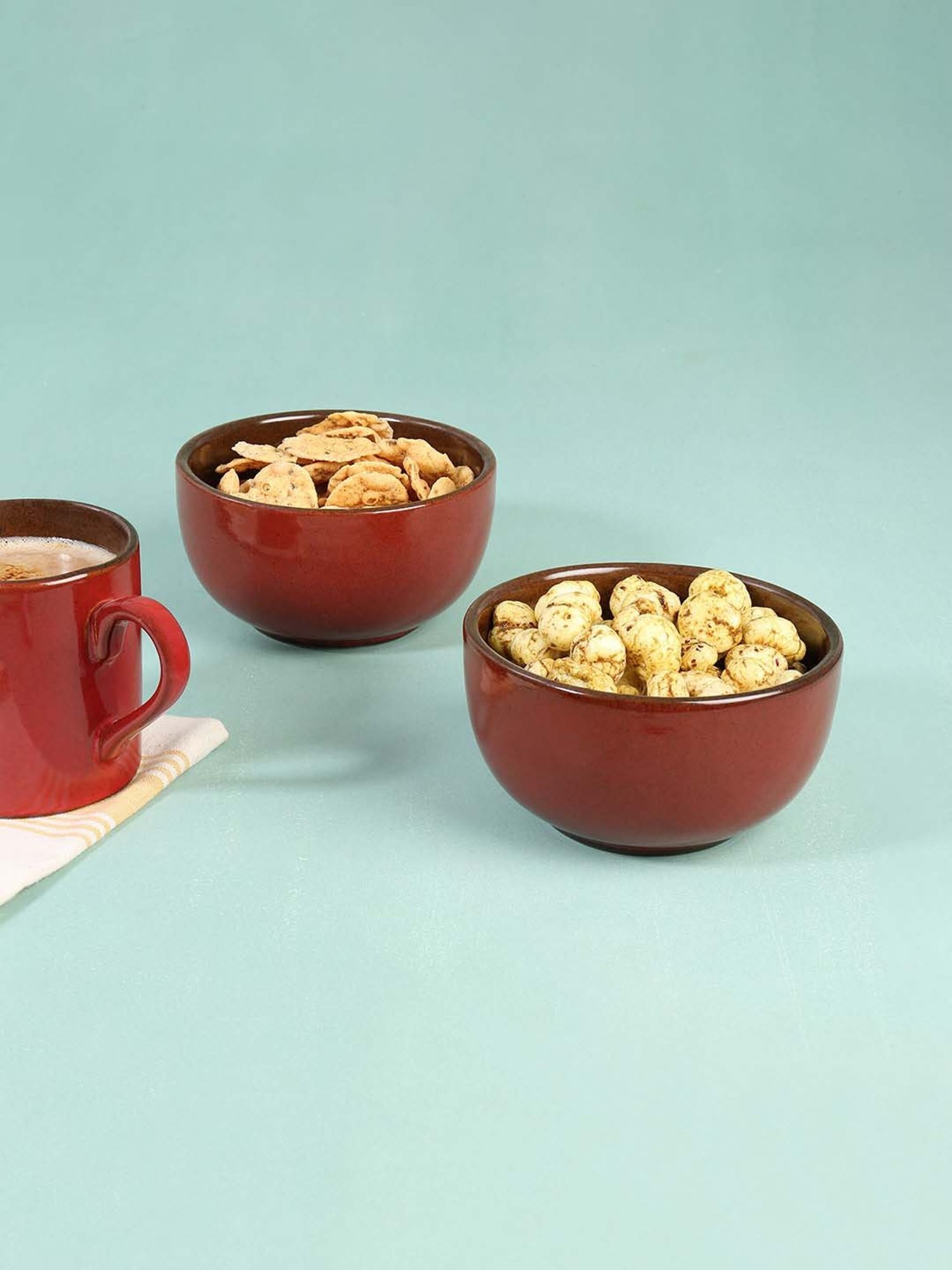 Ellementry Red Ceramic 13 cm Soup Bowl (0.4 L) - Set of 2