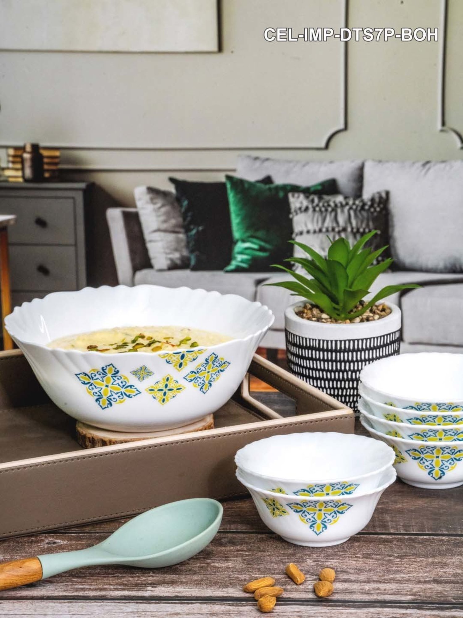 Cello White Opalware 7-Piece Dessert Bowl & Serving Bowl Set