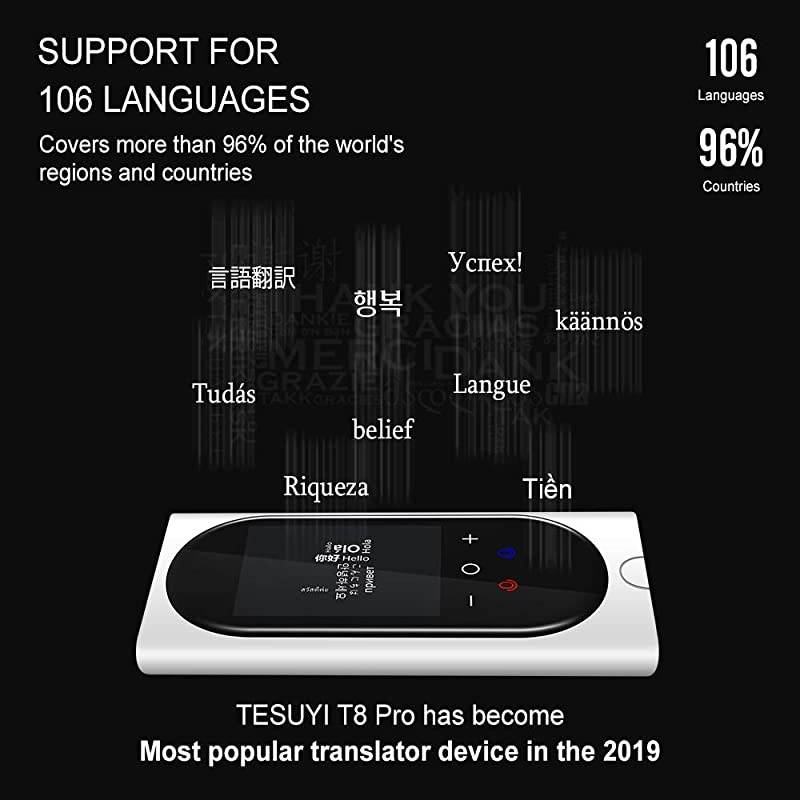 Mini AI Translator Device with Camera Translation Function, 106 Languages Instant Two-Way Voice Translation, Noise-Cancelling &hellip; (White)
