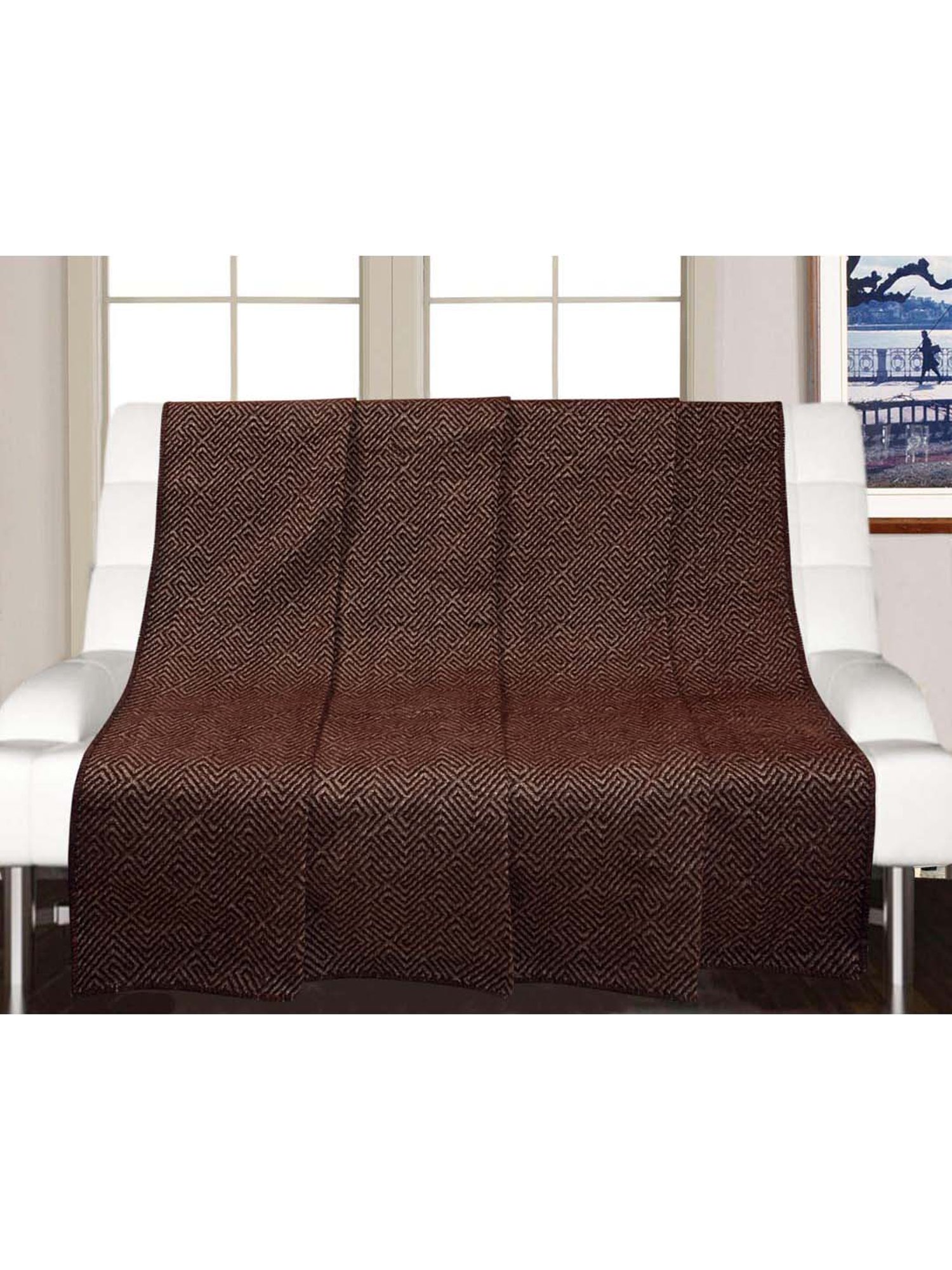 Nestasia Red & Cream Chevron Cotton Knitted Throw blanket with texture for Living Room or Bedroom