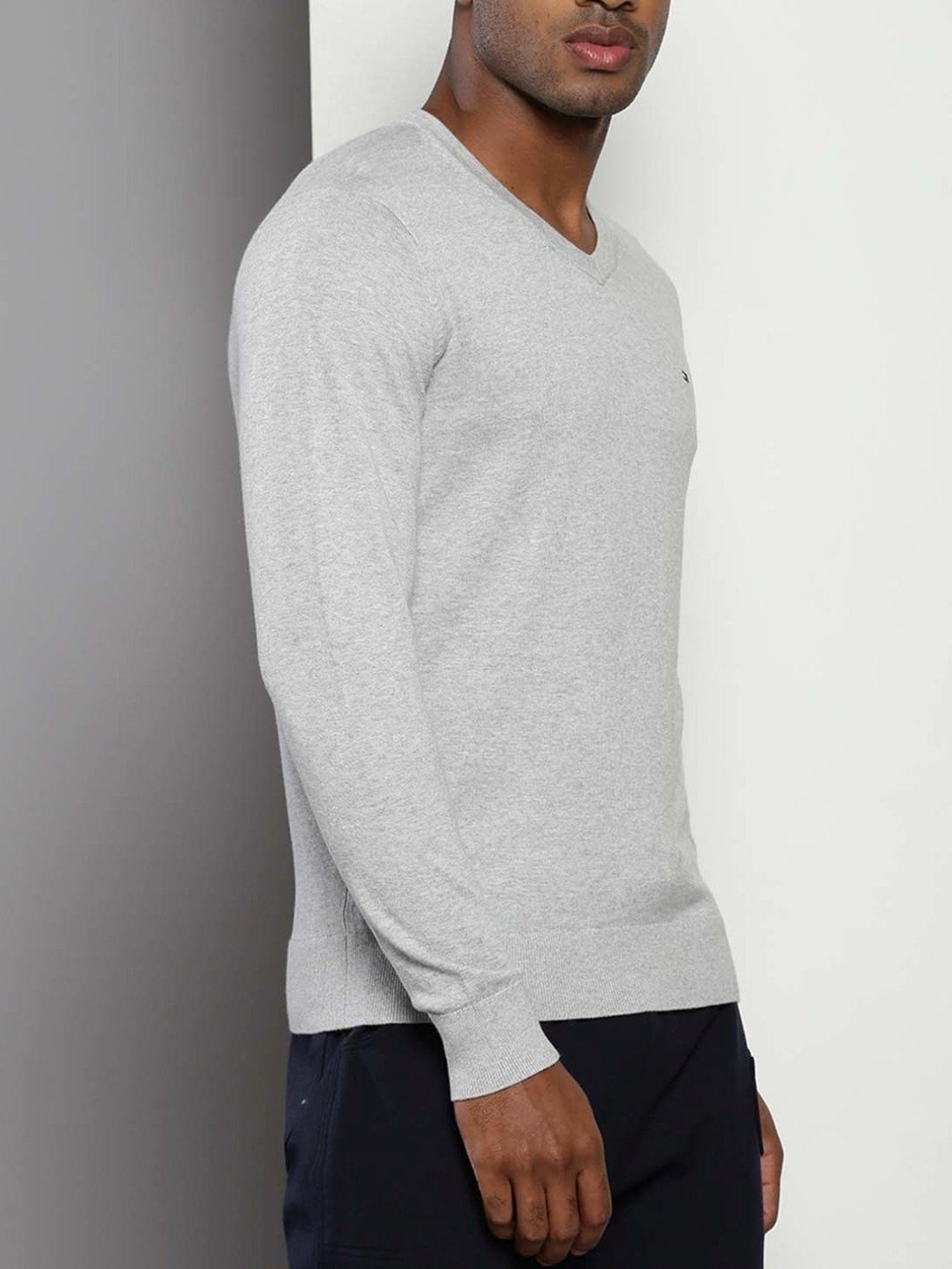 Tommy Hilfiger Light Grey Heather Cotton Regular Fit Sweater
