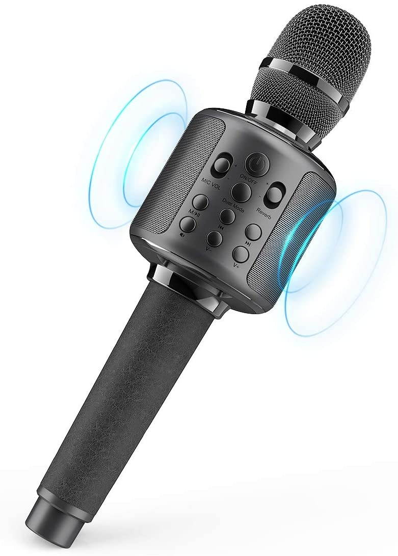 Karaoke Microphone Wireless Singing Machine with Bluetooth Speaker for Cell Phone/PC, Portable Handheld Mic Speaker Support Reverb/Duet