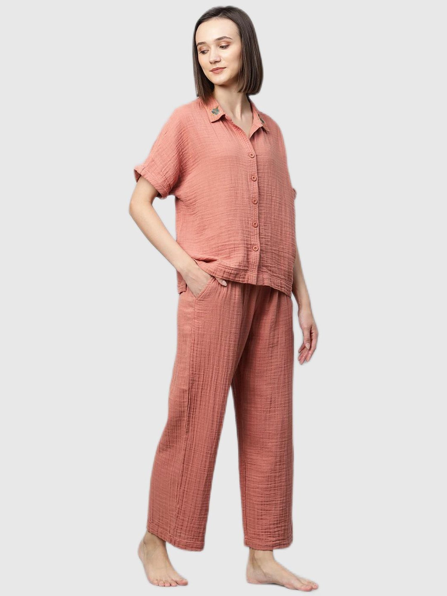 Chemistry Peach Embroidered Pajama Set