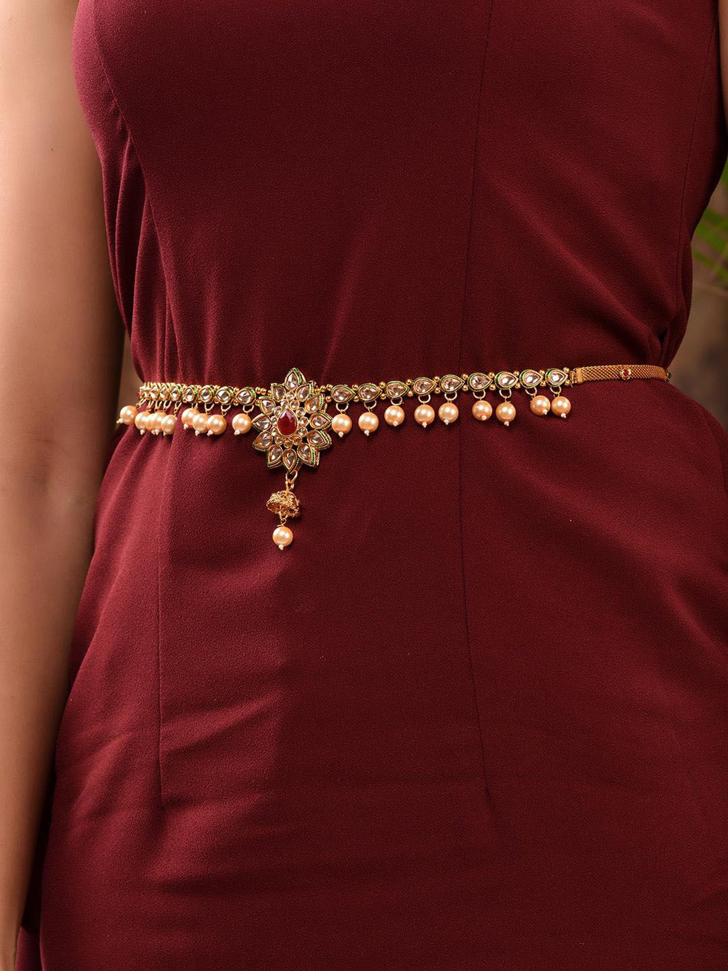 Saraf Rs Jewellery Gold Plated Floral Design Beaded Kamarbandh