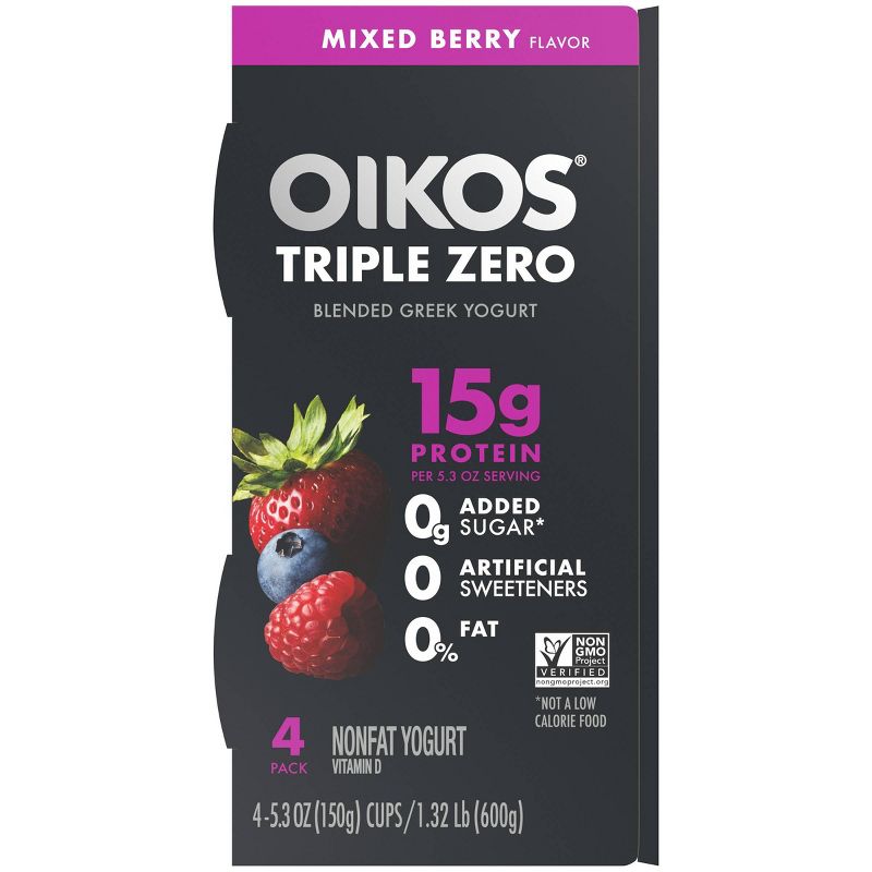 Dannon Oikos Triple Zero Mixed Berry Greek Nonfat Yogurt - 21.2oz/4ct
