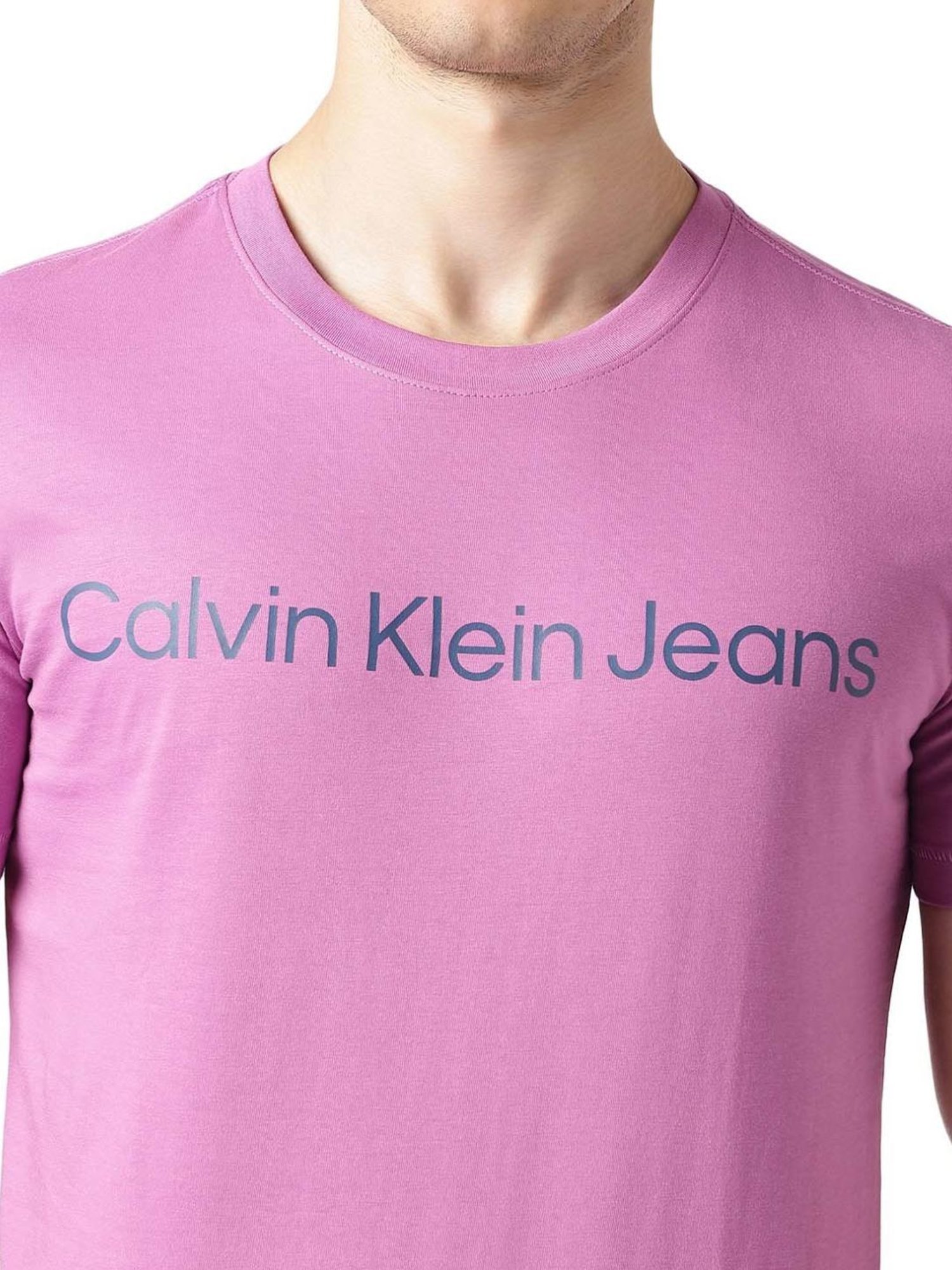 Calvin Klein Jeans Purple Cotton Slim Fit Logo Printed T-Shirt