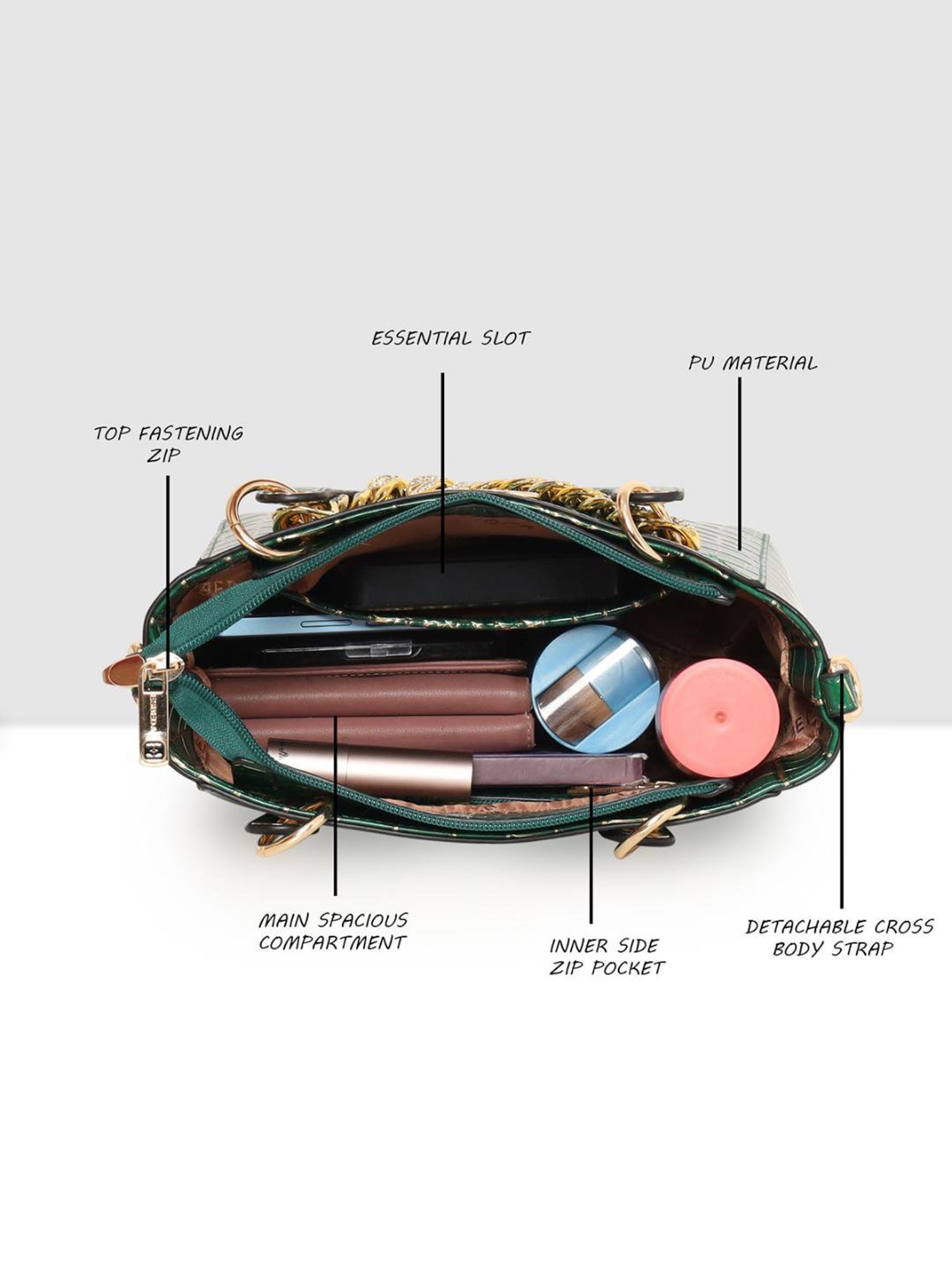 Esbeda Green Textured Medium Handbag