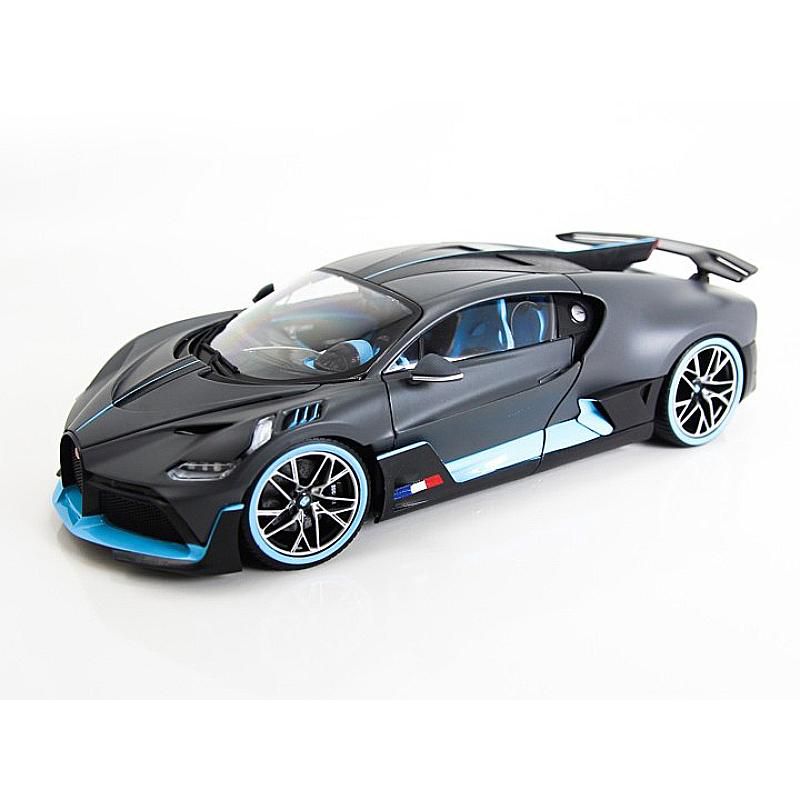 Bugatti Divo Matt Gray with Blue Accents 1/18 Diecast Model Car by Bburago