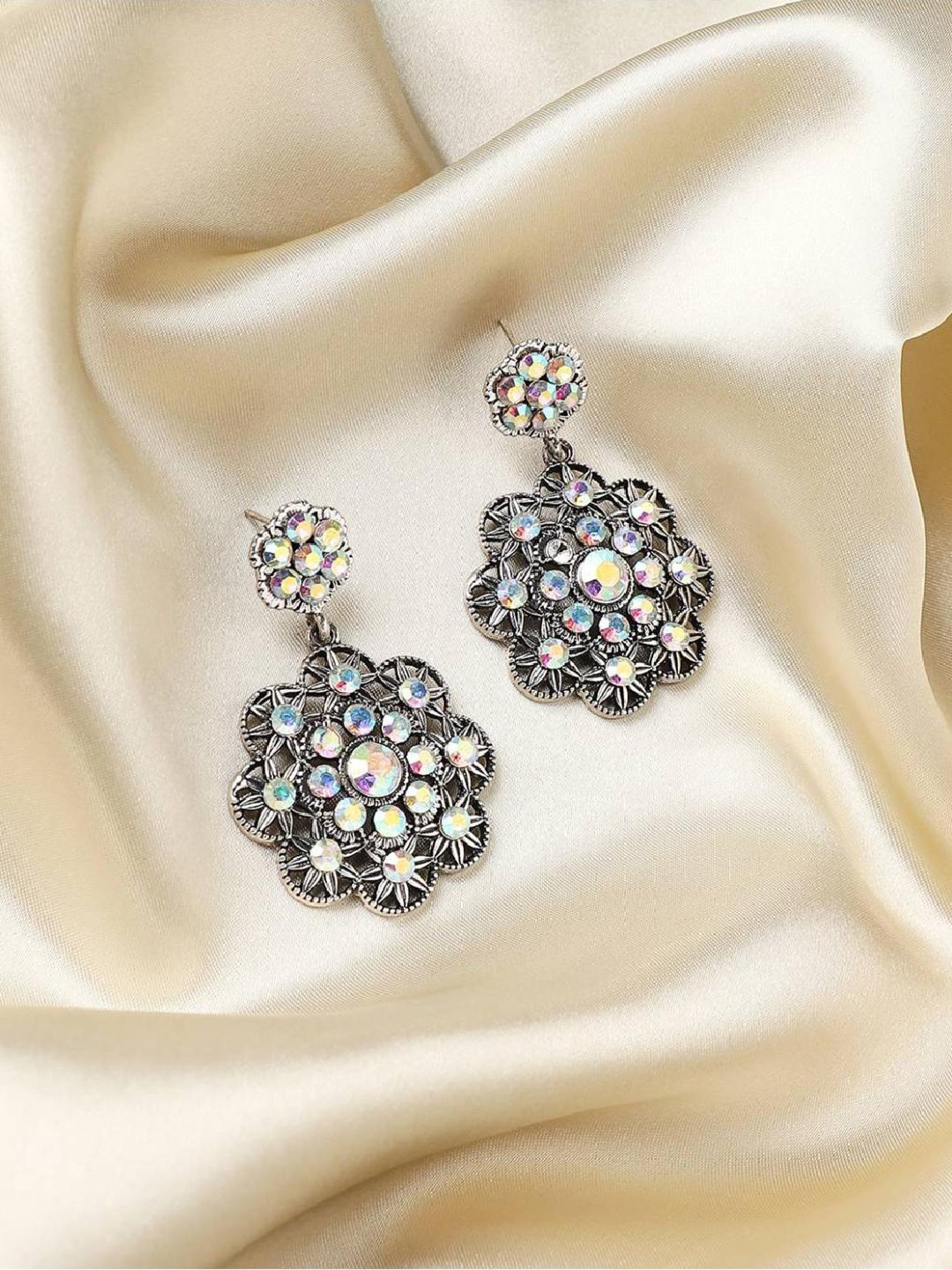 Sohi Women's Clustered Flora Drop Earrings  Chalice Silver