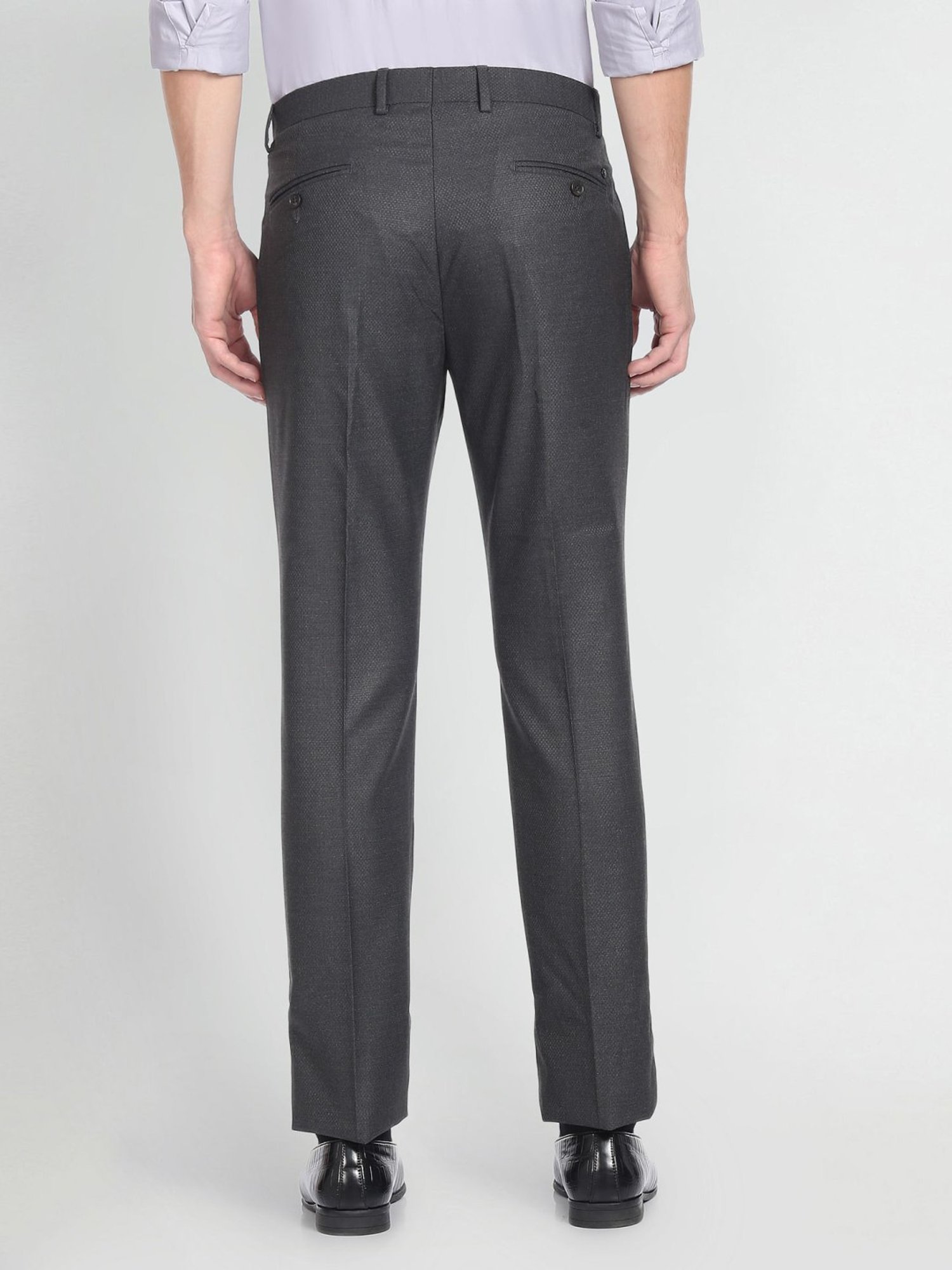 Arrow Grey Regular Fit Self Pattern Trousers
