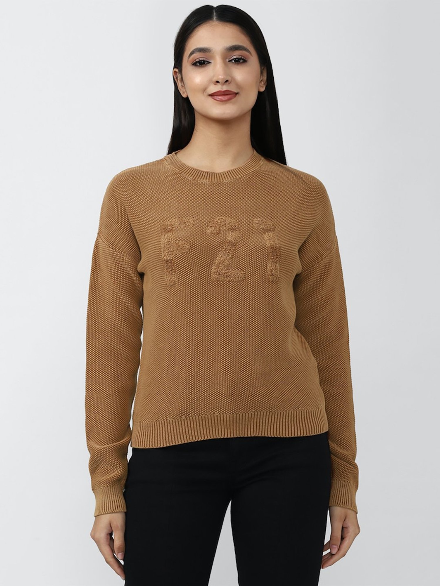 Forever 21 Brown Round Neck Sweater