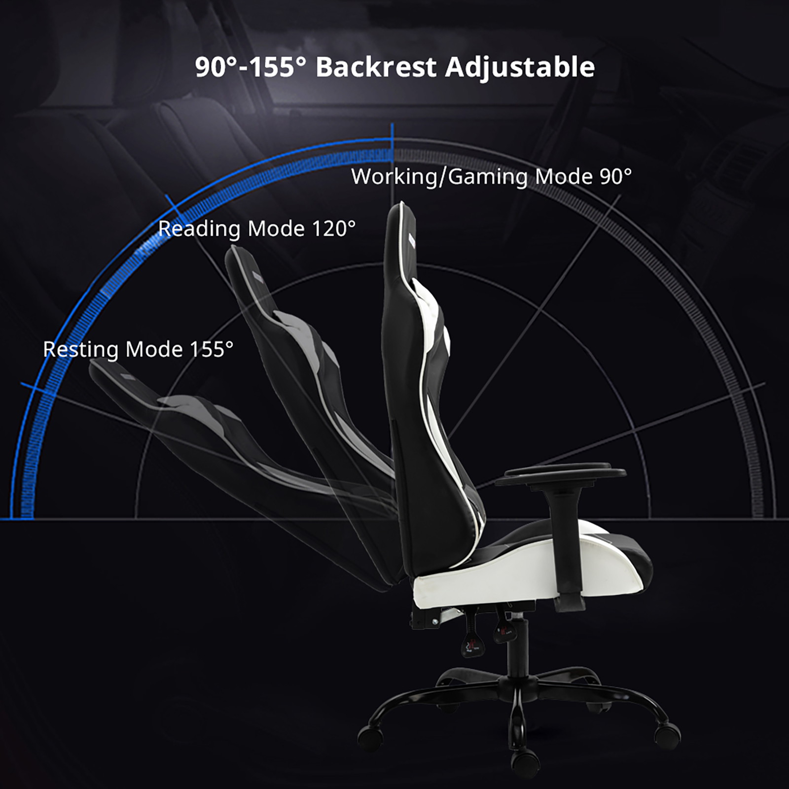 Gaming Chair, Racing Style Computer Desk Chair Padded Armrests Ergonomic Lumbar Support Adjustable Height