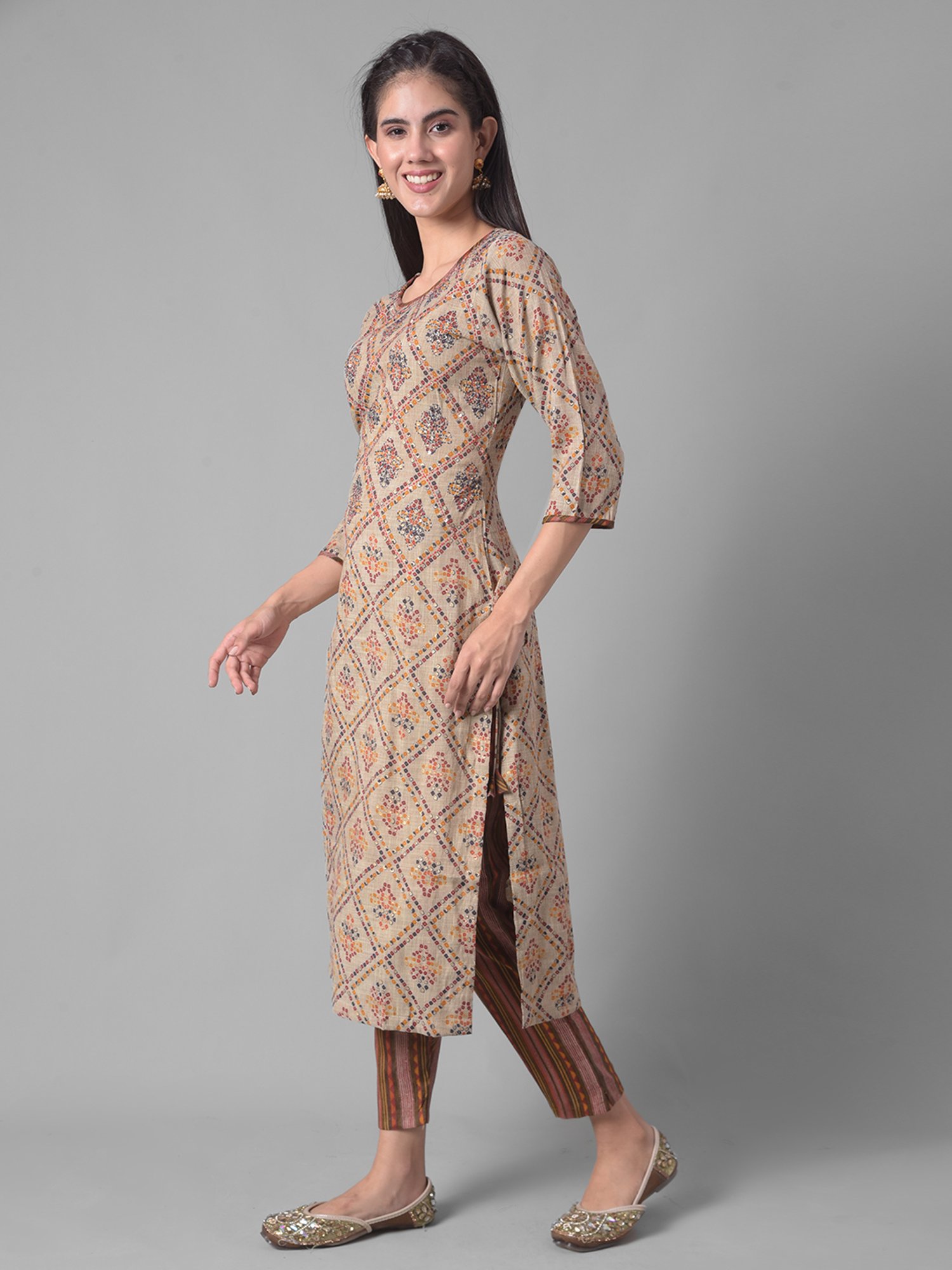 Dollar Missy Beige Printed Kurta With Pants