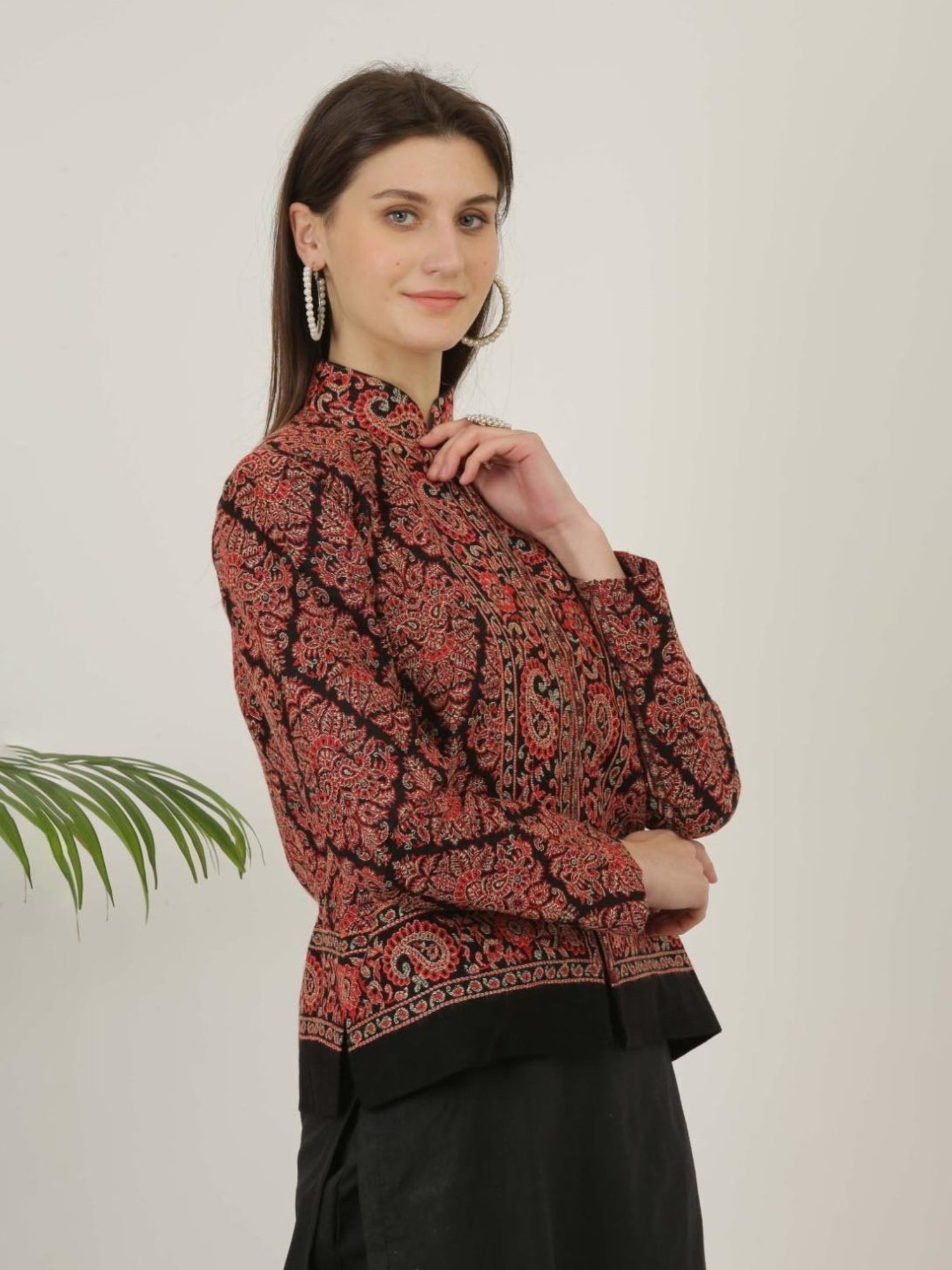 Kaanchie Nanggia Black Wool Self Design Jacket