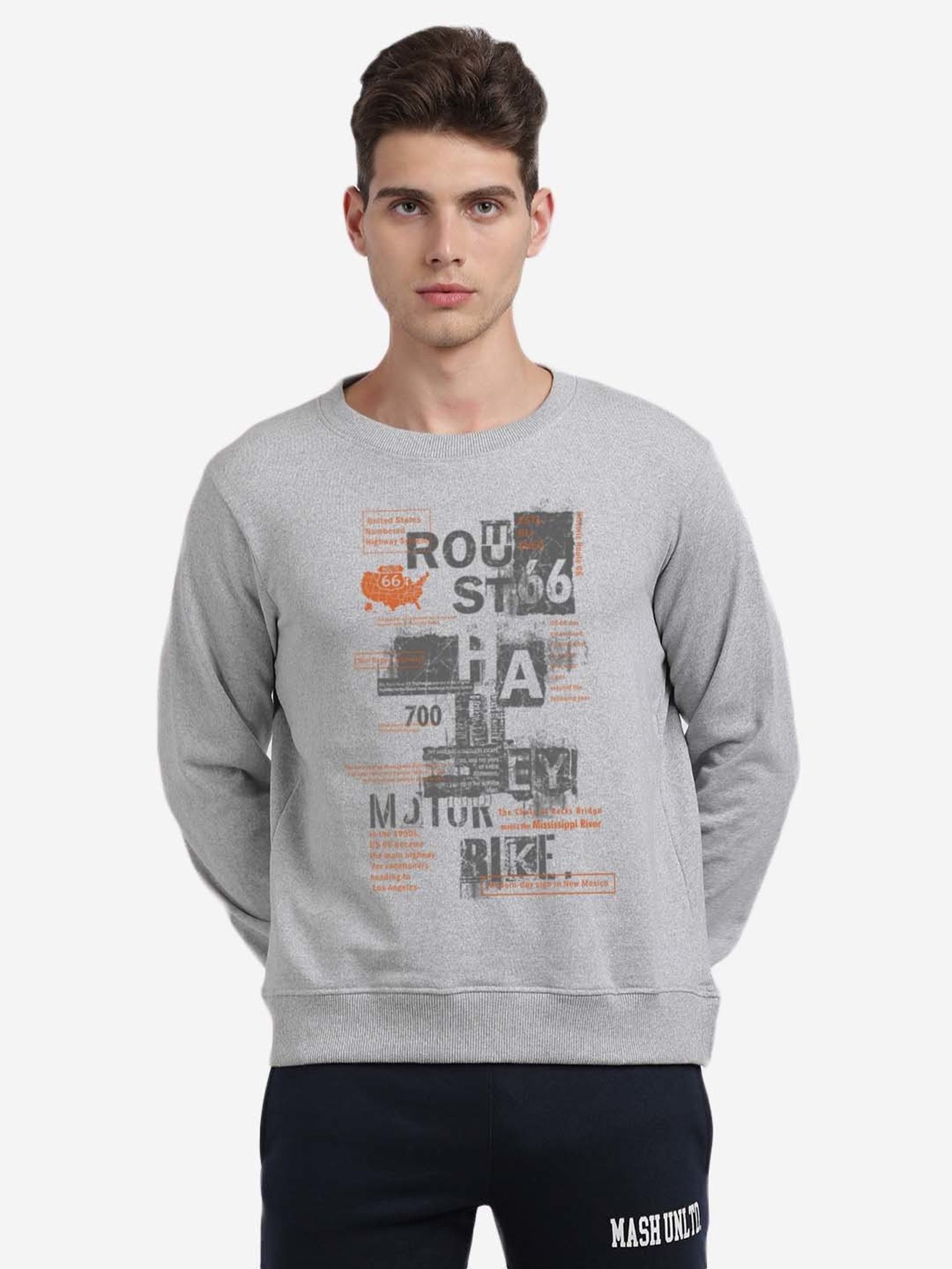 BLACK RADIO Grey Regular Fit Round Neck Printed Sweatshirt