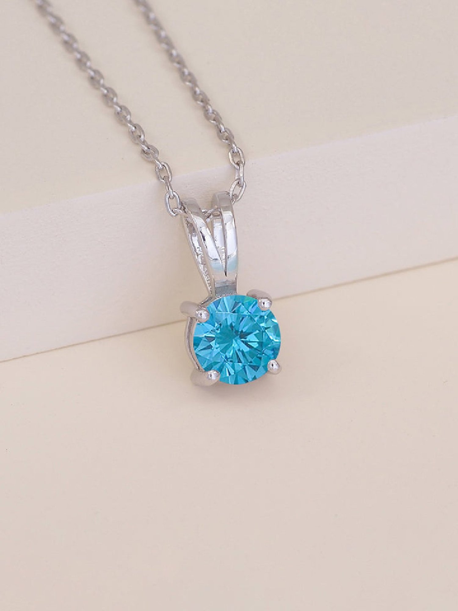 925 Silver Swiss Blue Topaz Soliatire Pendant with 18-inch Chain for Women & Girls