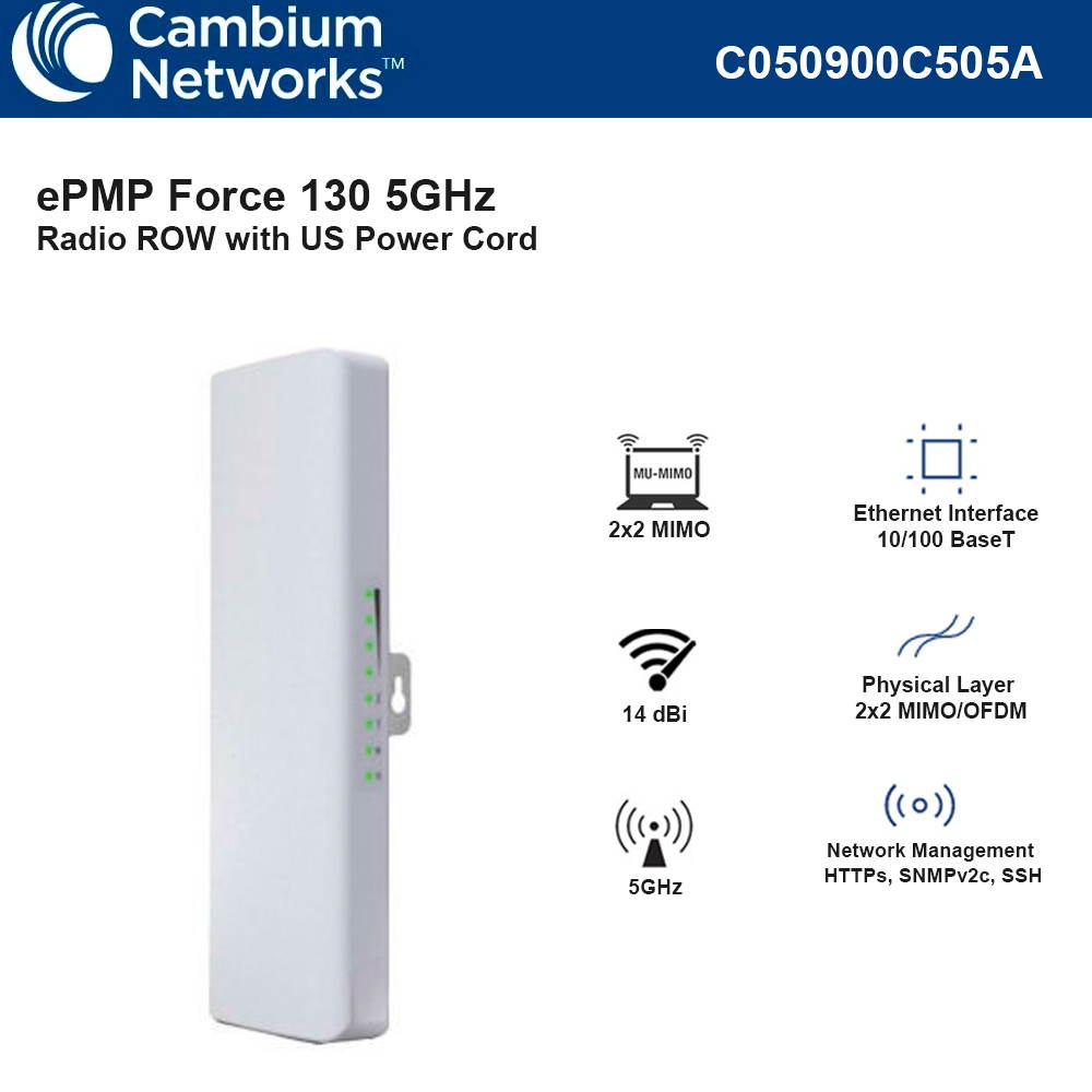 Cambium ePMP Force 130 5GHz Integrated Radio 14 dBi Subscriber Module - RoW US Power Cord