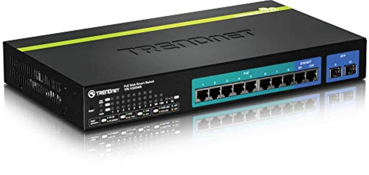 TRENDnet 10-Port Gigabit Web Smart PoE+ Switch, TPE-1020WS, 8 x PoE+ Gigabit Ports, 2 x Gigabit Ethernet Ports, 2 x Shared SFP Slots, 75W Total Power Budget, Rack Mountable, Lifetime Prot (TPE-1020WS)