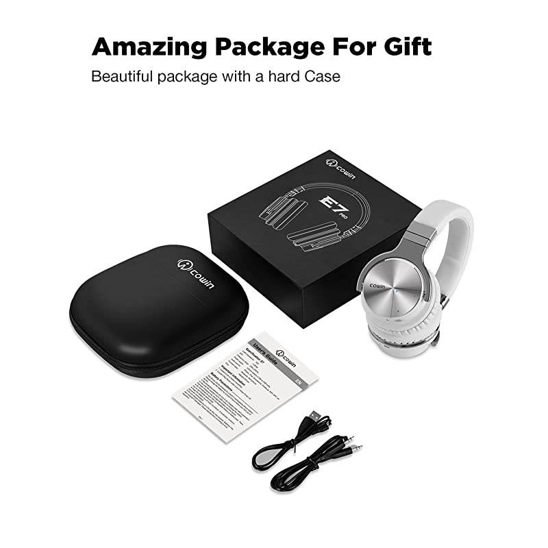 E7 PRO [Upgraded] Active Noise Cancelling Headphones Bluetooth Headphones with Microphone/Deep Bass Wireless Headphones Over Ear, 30 Hours Playtime for Travel/Work, White