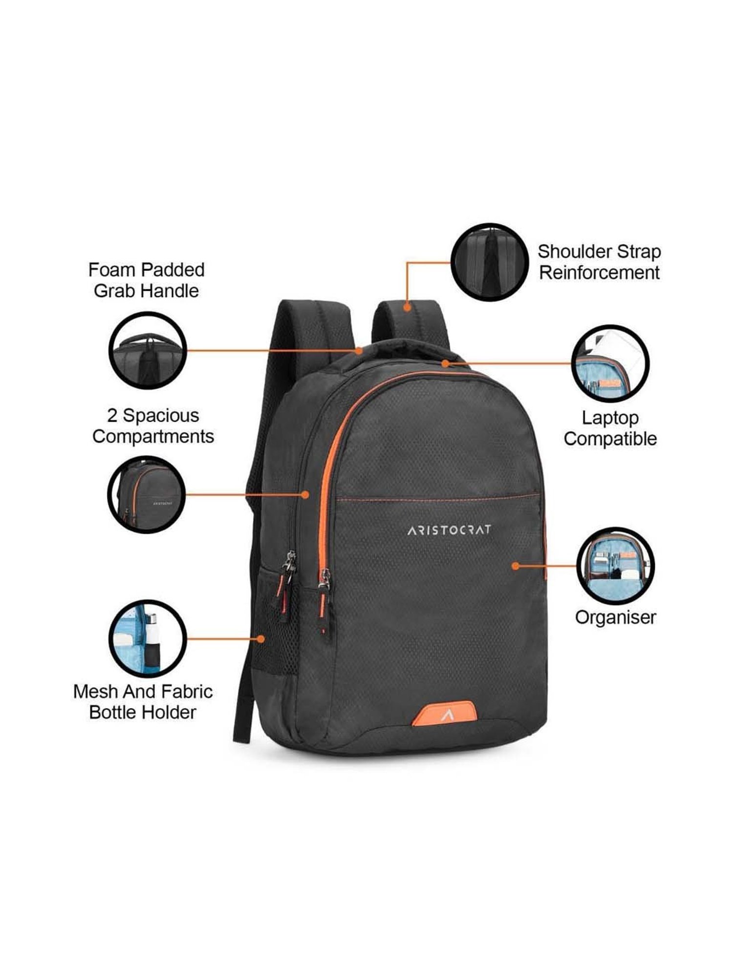 Aristocrat 26 Ltrs Black Medium Laptop Backpack