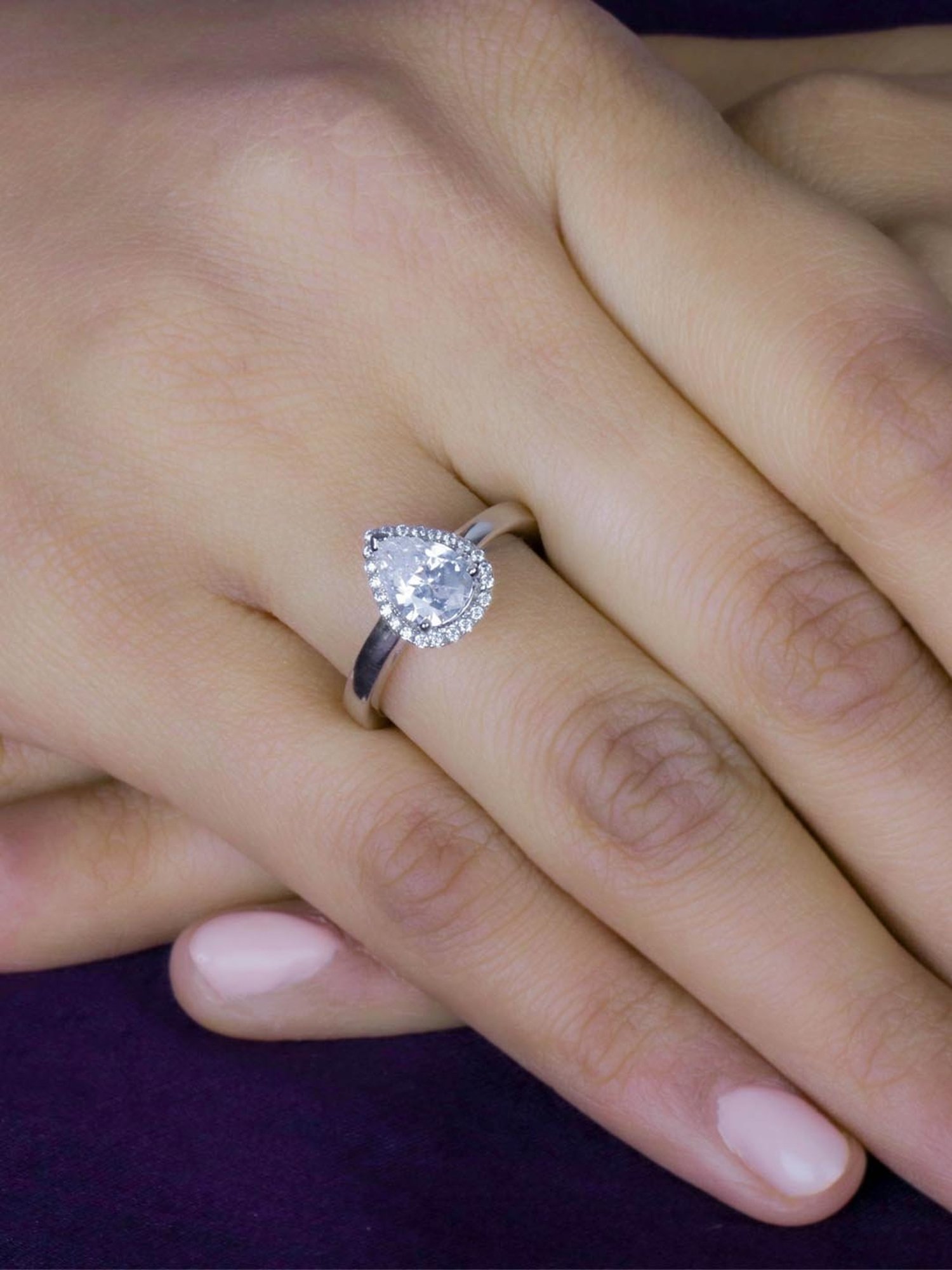 925 Silver 1 Carat American Diamond Classic Halo Engagement Ring for Women & Girls