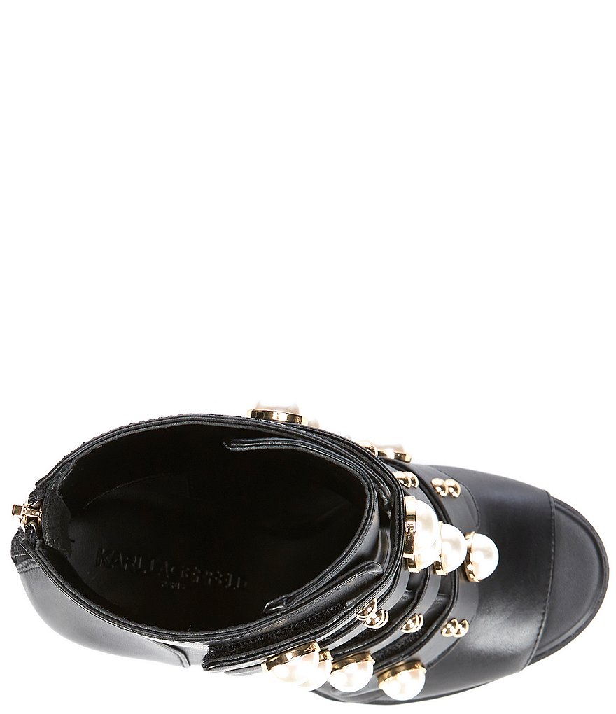 KARL LAGERFELD PARIS Brayden Leather Pearl Embellished Booties