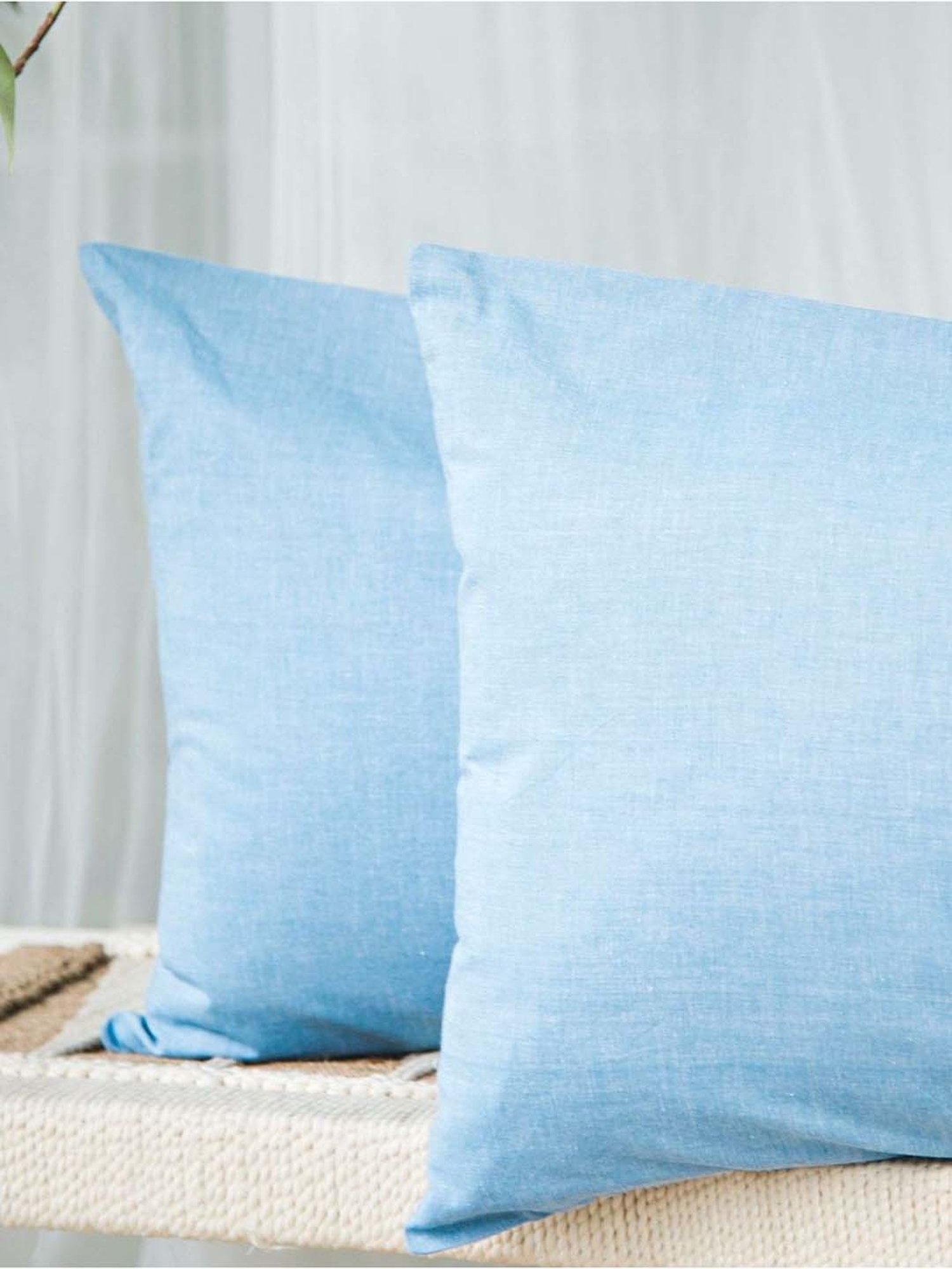 Fabindia Chambray Blue Cotton 92 TC Pillow Cover - Set of 2