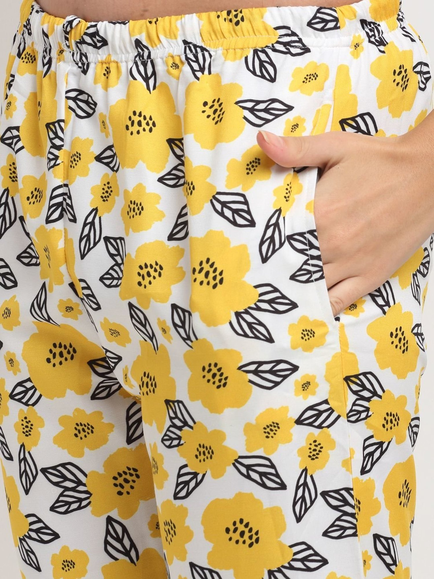 Erotissch White & Yellow Floral Print Shirt Pyjama Set