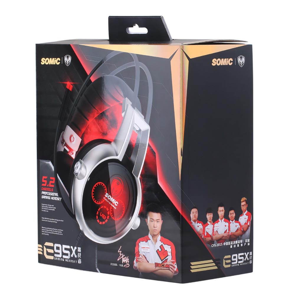 Somic E95X PS4 Physics 5.2 Multi-channel Vibration USB Headset, Super Bass Noise Canceling Headphones with LED, Microphone For FPS PS4 Computer Games
