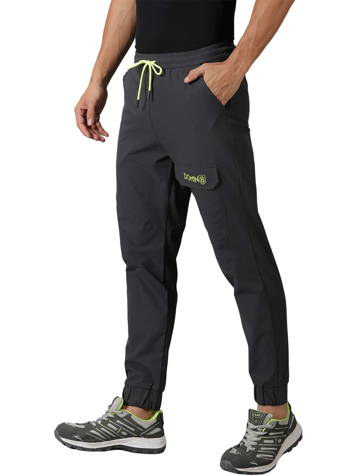 DOMIN8 Men Solid Training Track Pants With Drawstring Waist & Patch Pocket