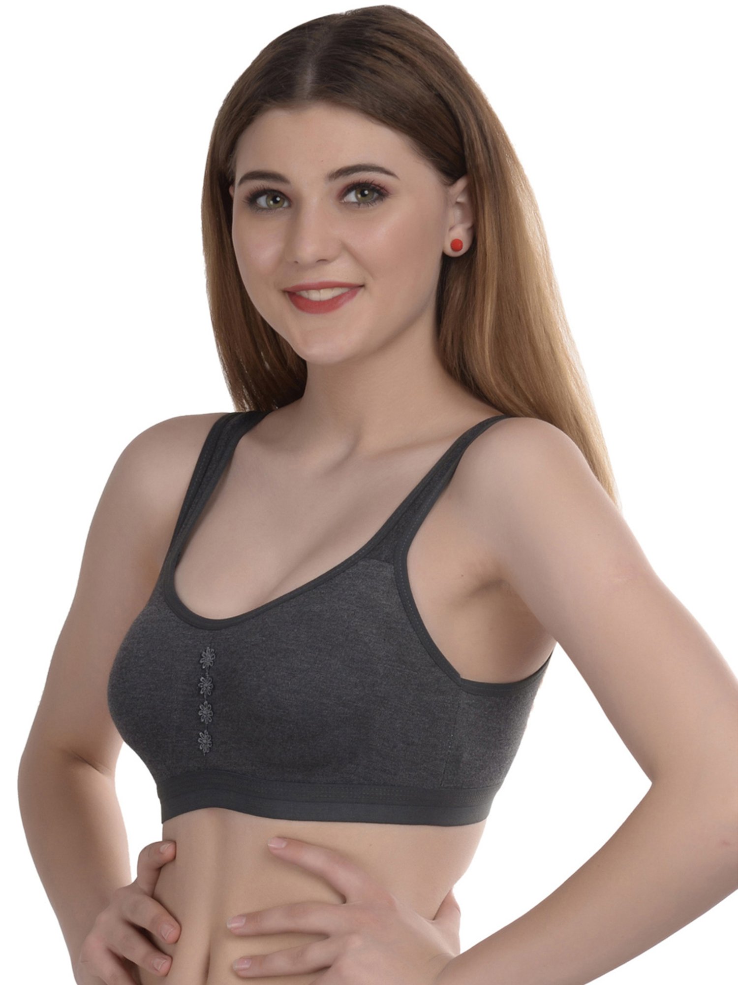 AROUSY Orange & Black Cotton Beginner's Bra - Pack Of 2